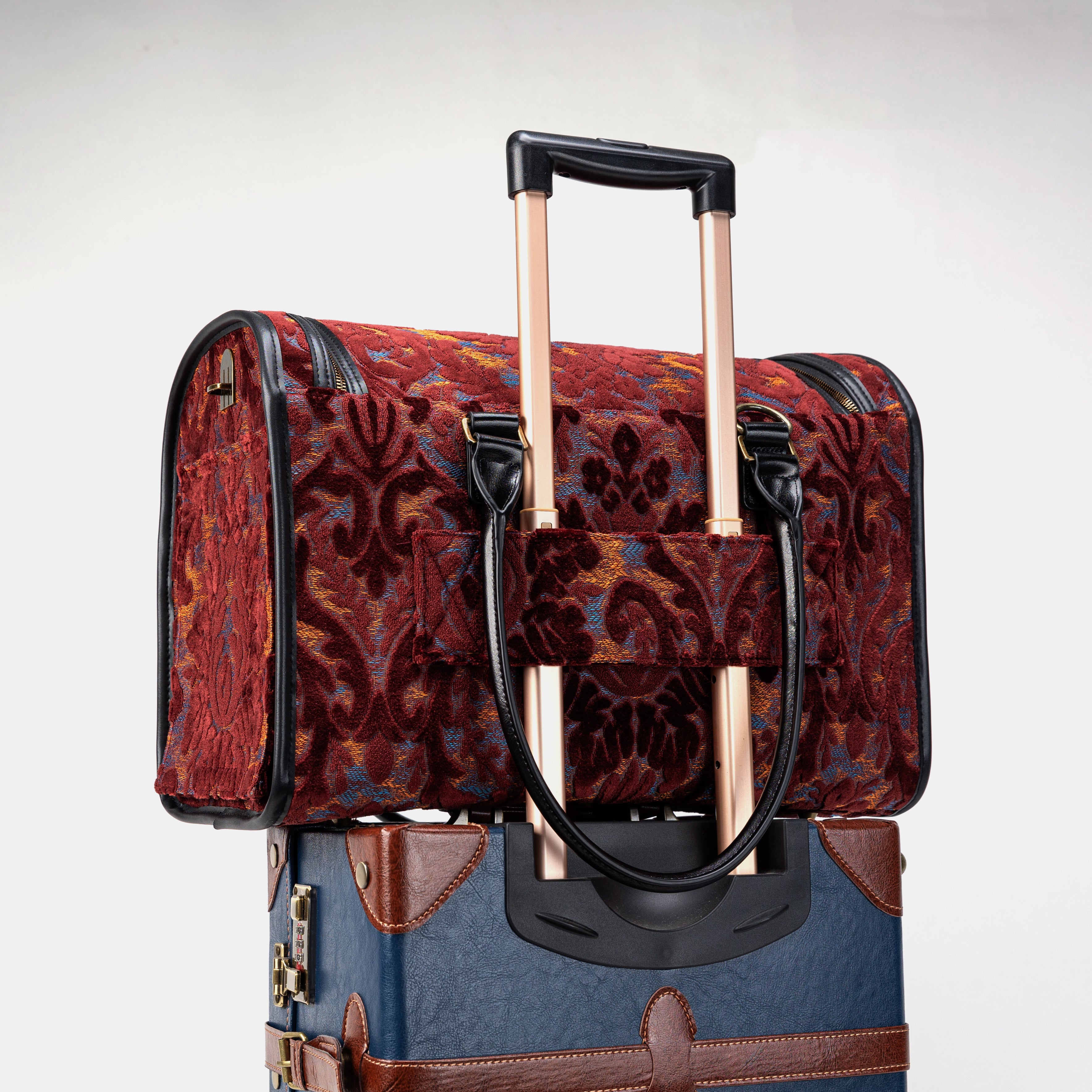 Travel Dog Carrier Bag Burnout Velvet Wine of America with Luggage Holder