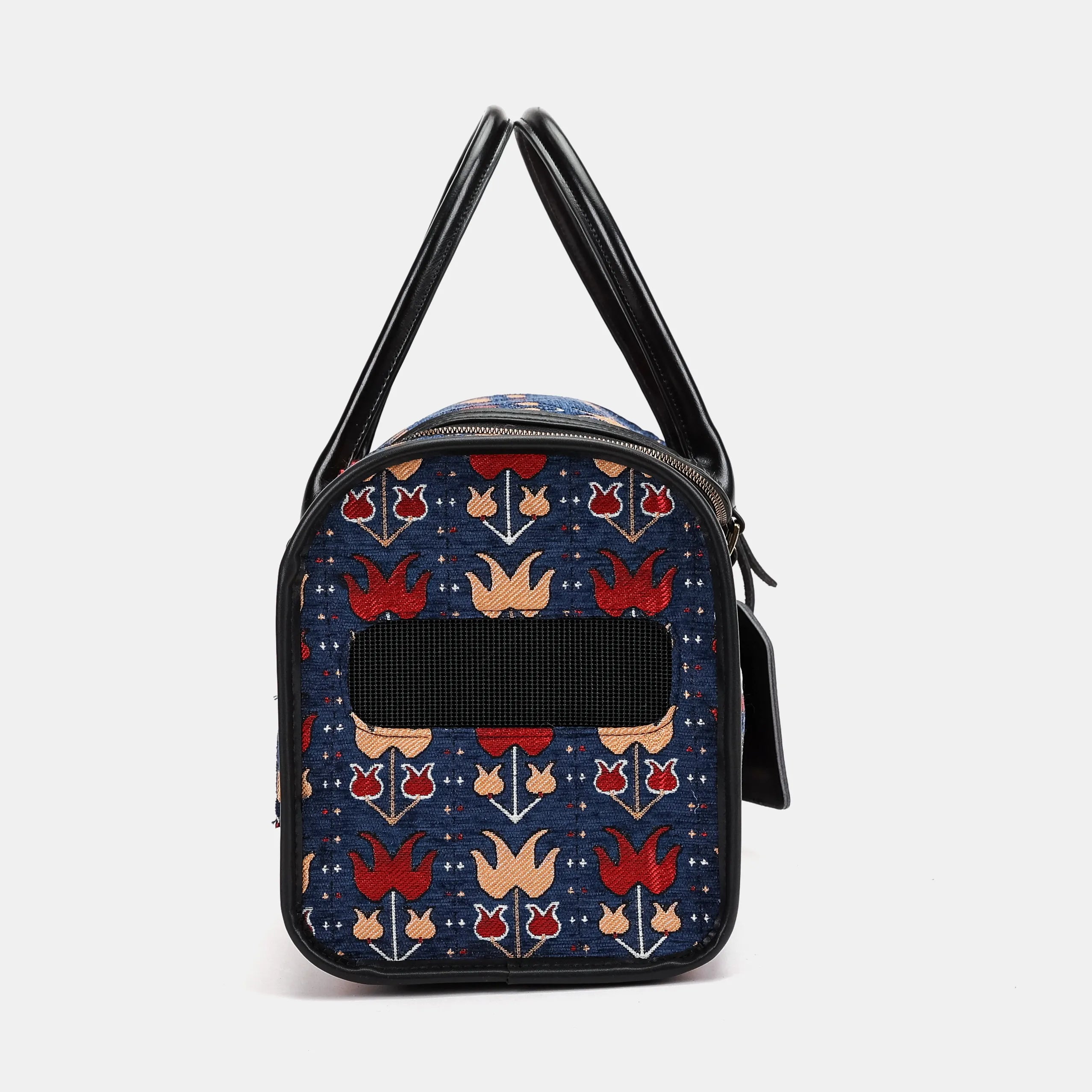 Travel Dog Carrier Bag | Poppy Bloom of America-side mesh