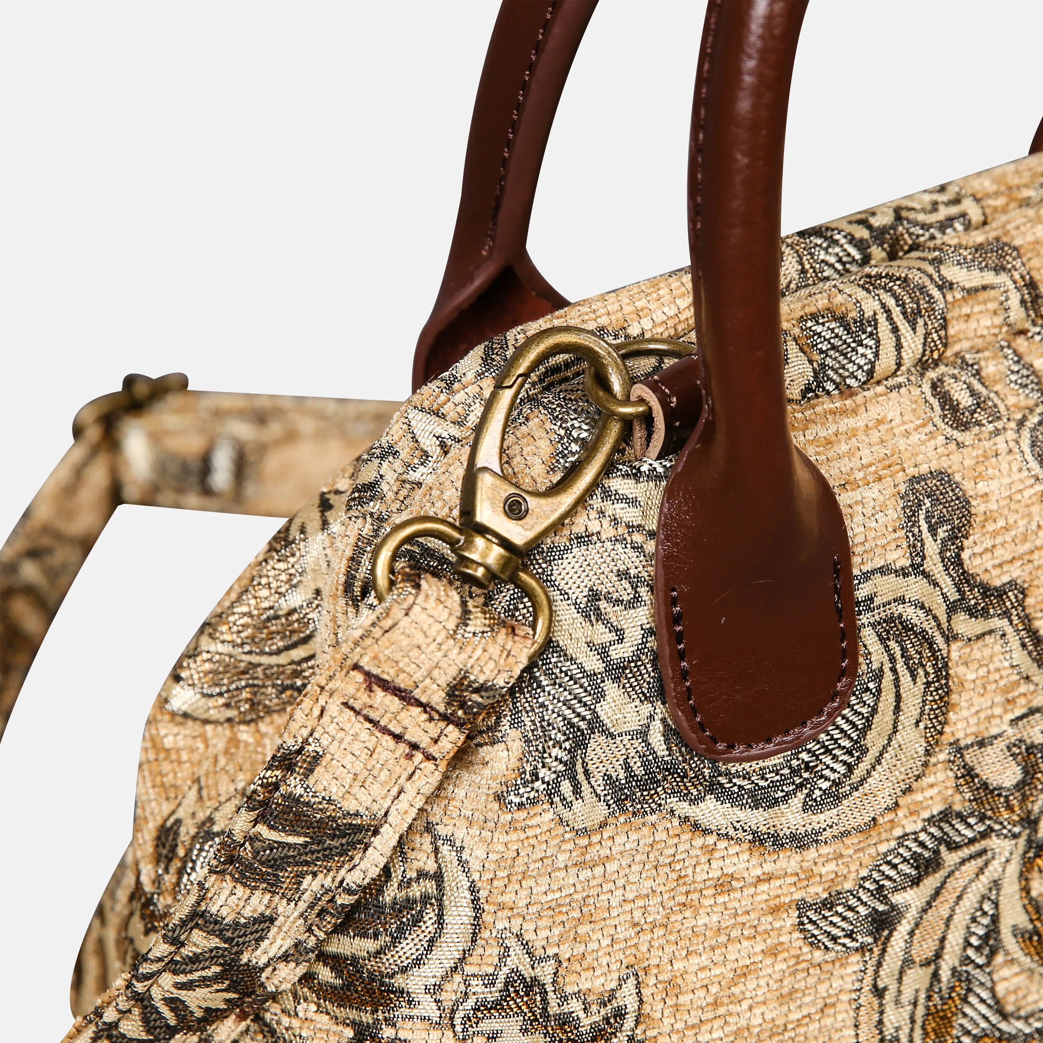 Victorian Blossom Beige-Gold Carpet Satchel carpet bag MCW Handmade of America buckle