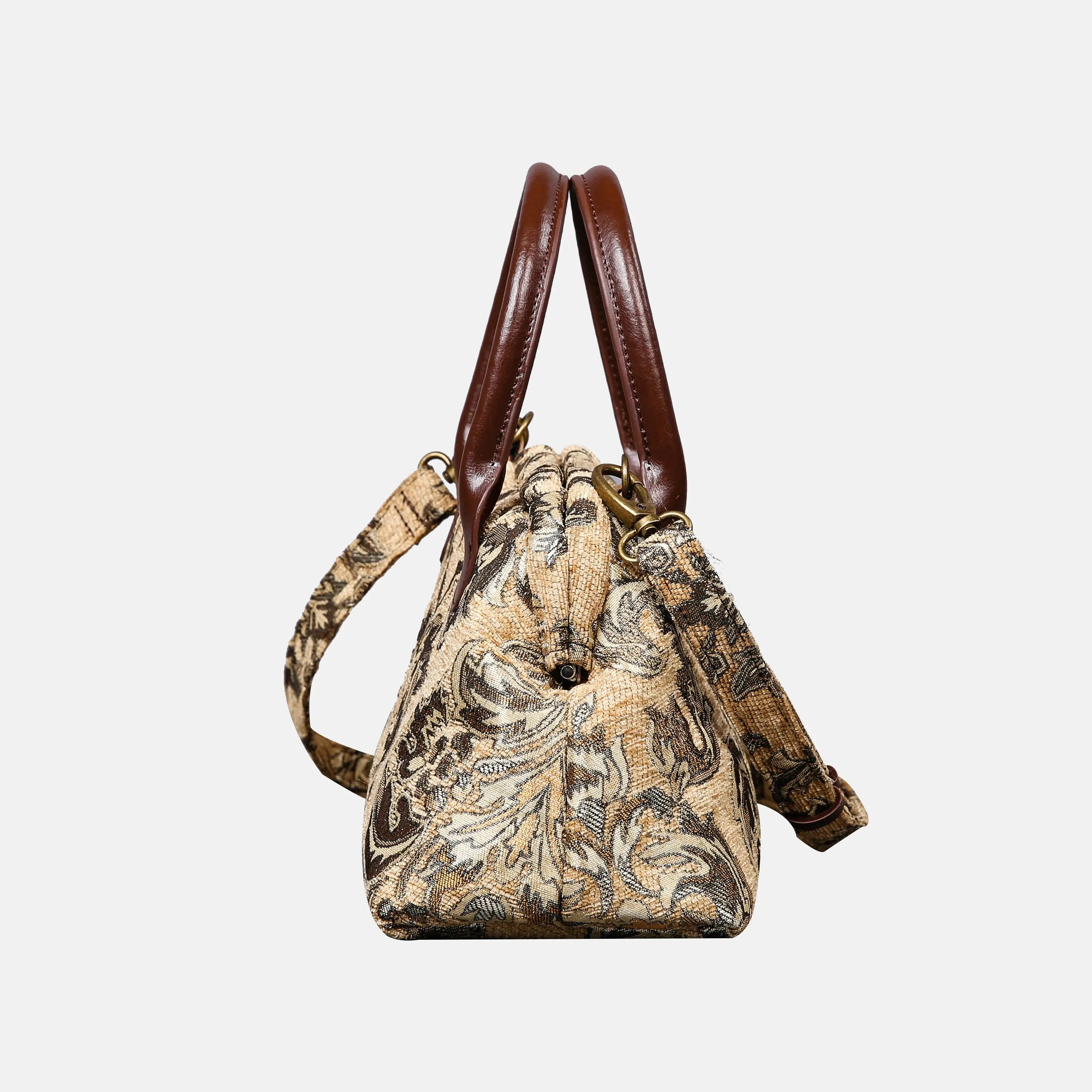 Victorian Blossom Beige-Gold Carpet Satchel carpet bag MCW Handmade of America side