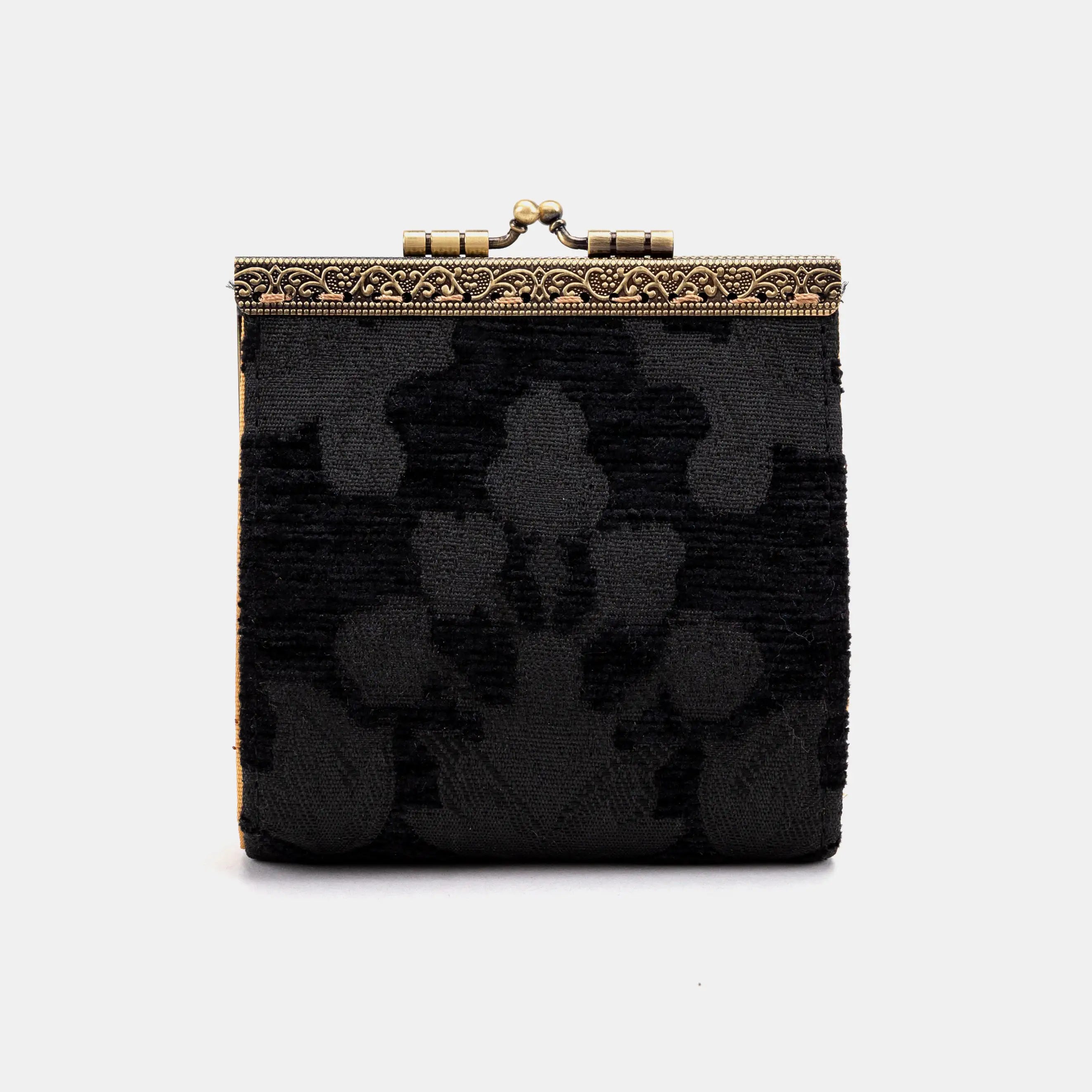 Victorian Blossom Black/Black Card Wallet Carpetbag of America 17 slots front