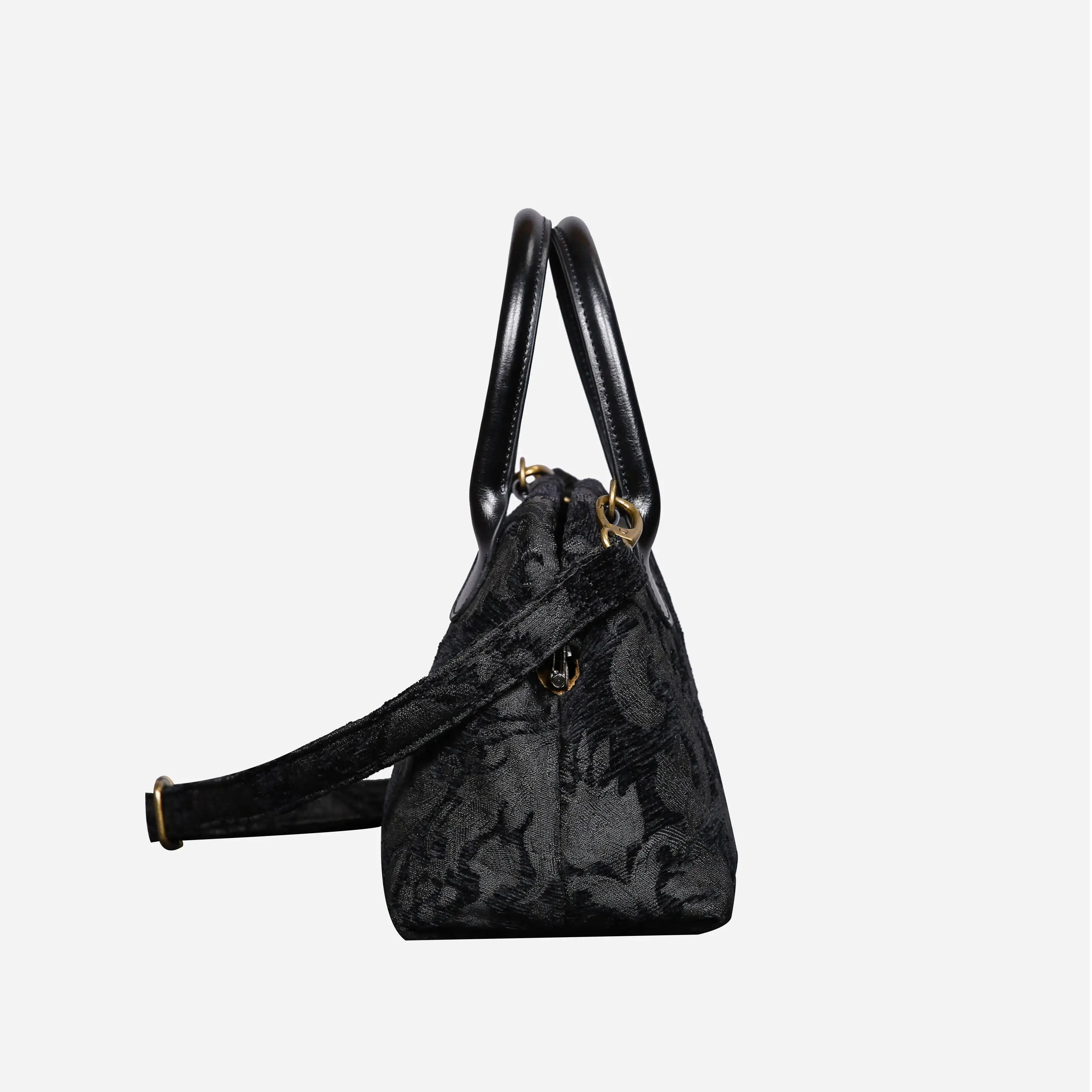 Victorian Blossom BLK/BLK Carpet Satchel carpet bag MCW Handmade side