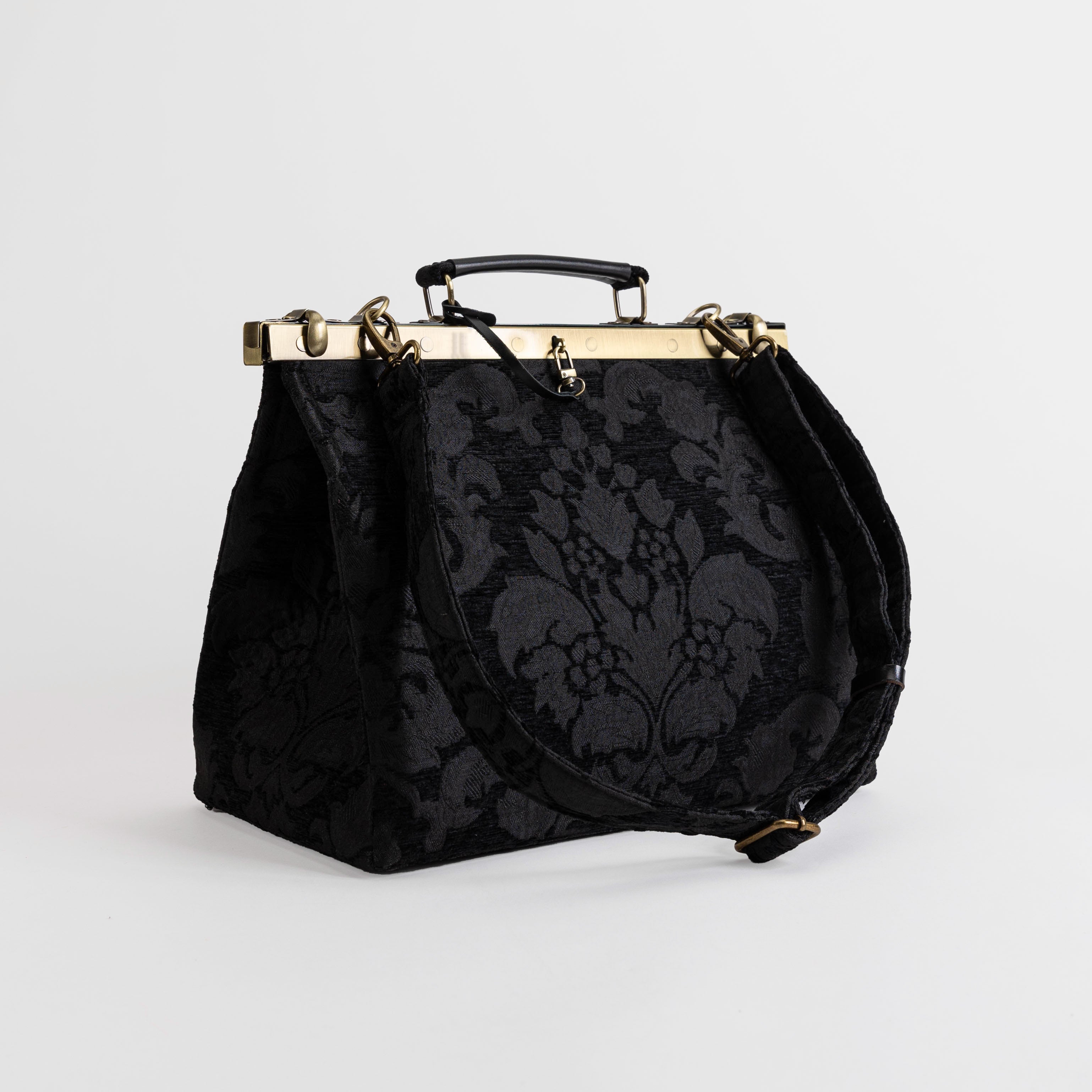 Victorian Blossom Black/Black Celine Carpet Gladstone Bag of America with shoulder strap