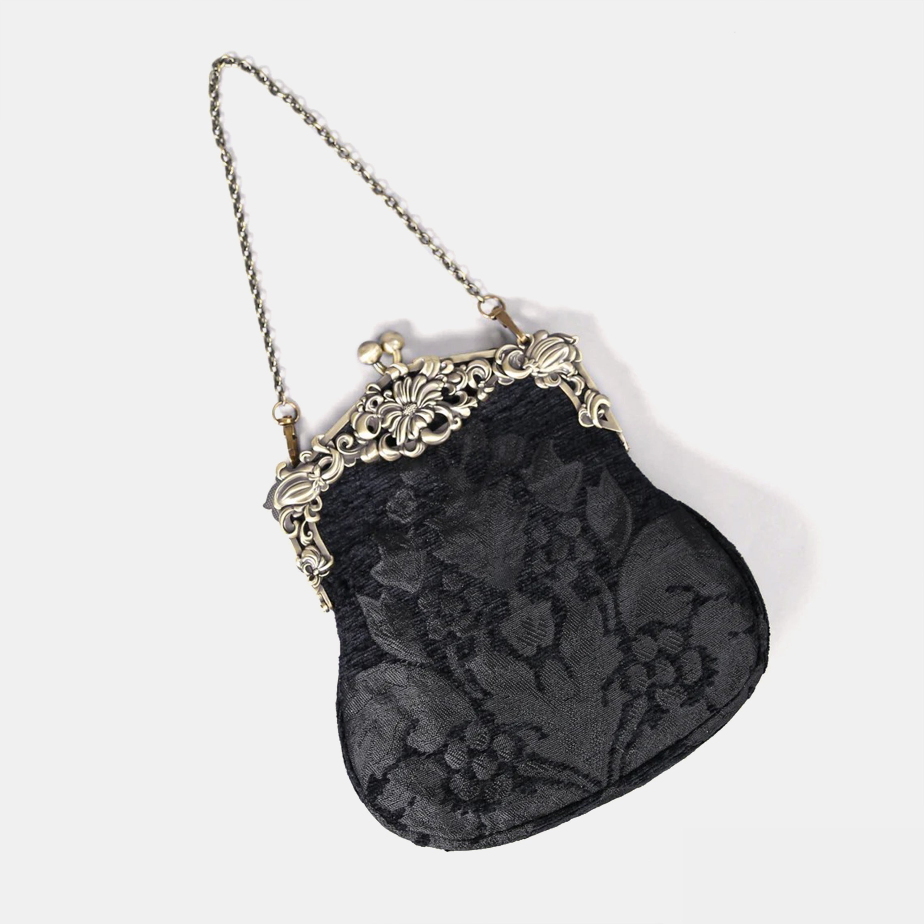 Victorian Blossom blk Chatelaine Purse Large carpet bag of America lay flat