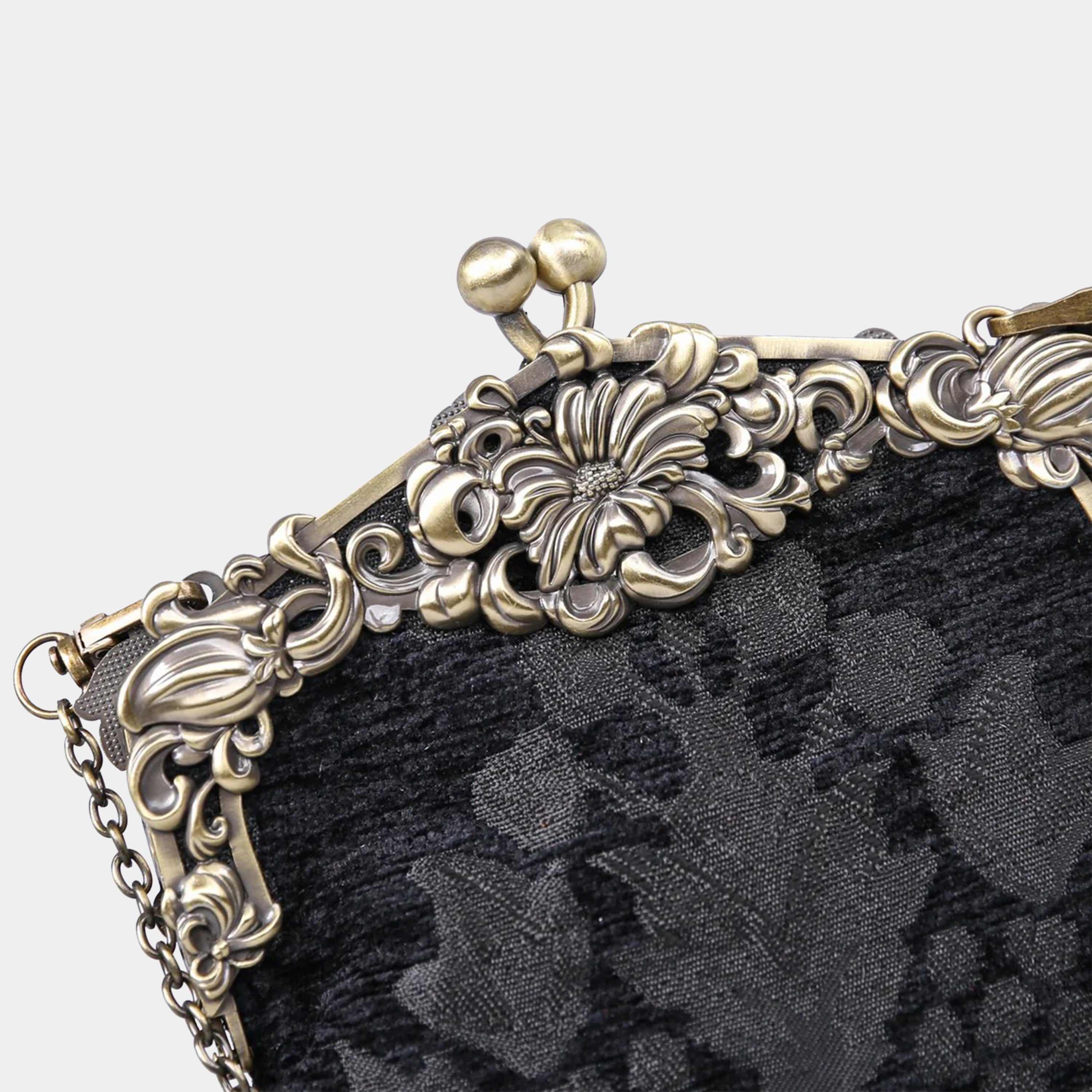 Victorian Blossom blk Chatelaine Purse Large carpet bag of America details