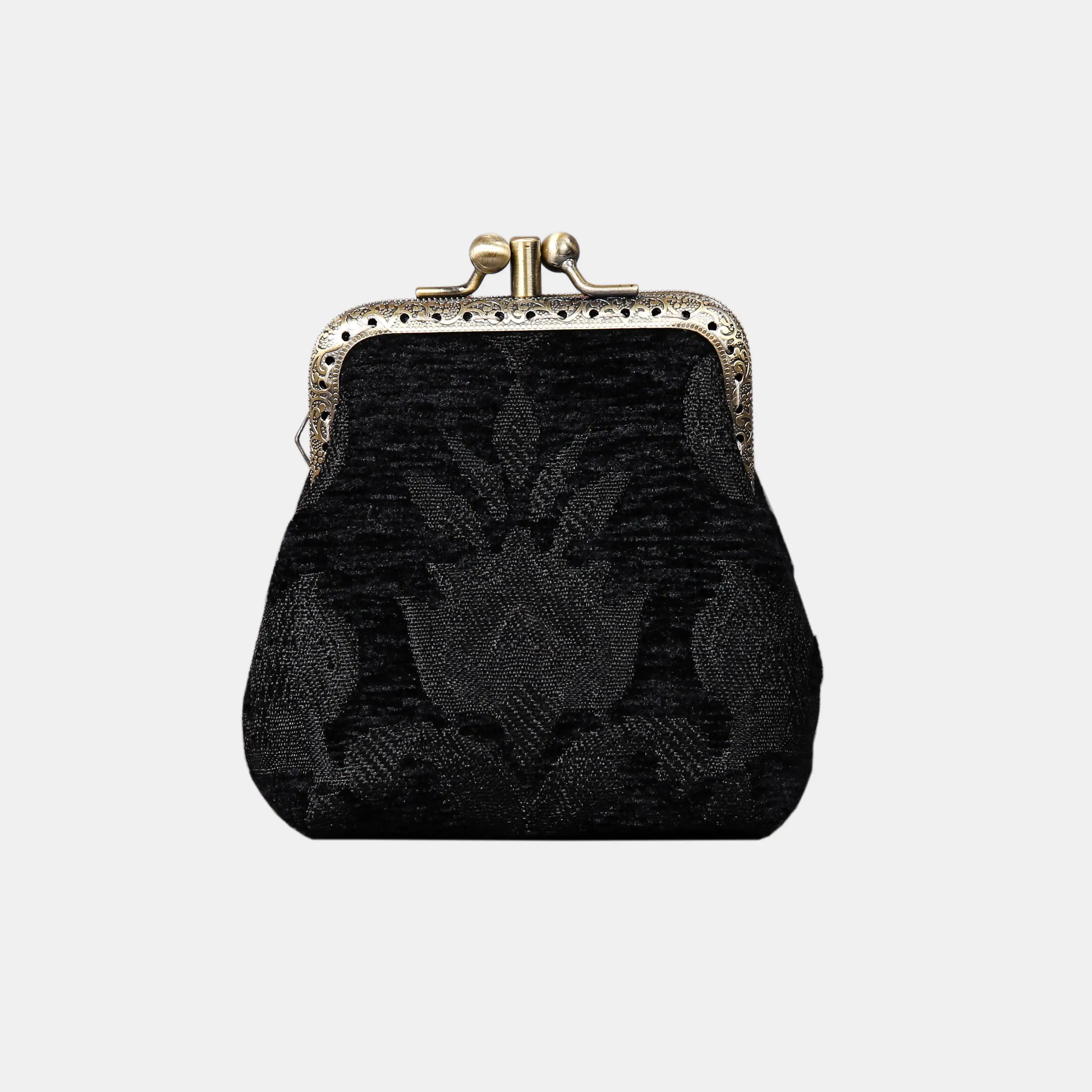 Victorian Blossom BLK/BLK Double Kiss Clasp Coin Purse of America Front-1