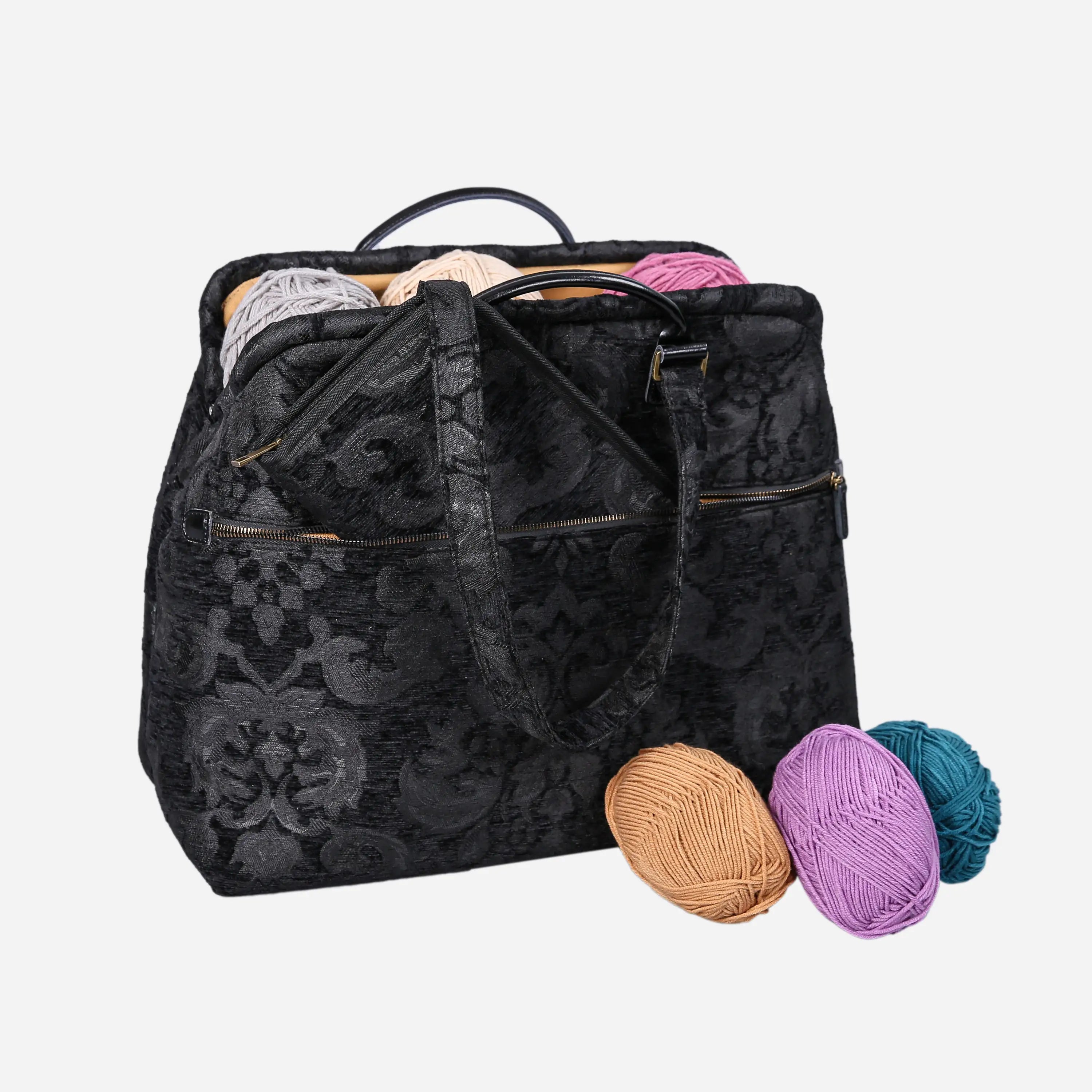 Victorian Blossom BLK/BLK Knitting Project Bag of America-with needle case
