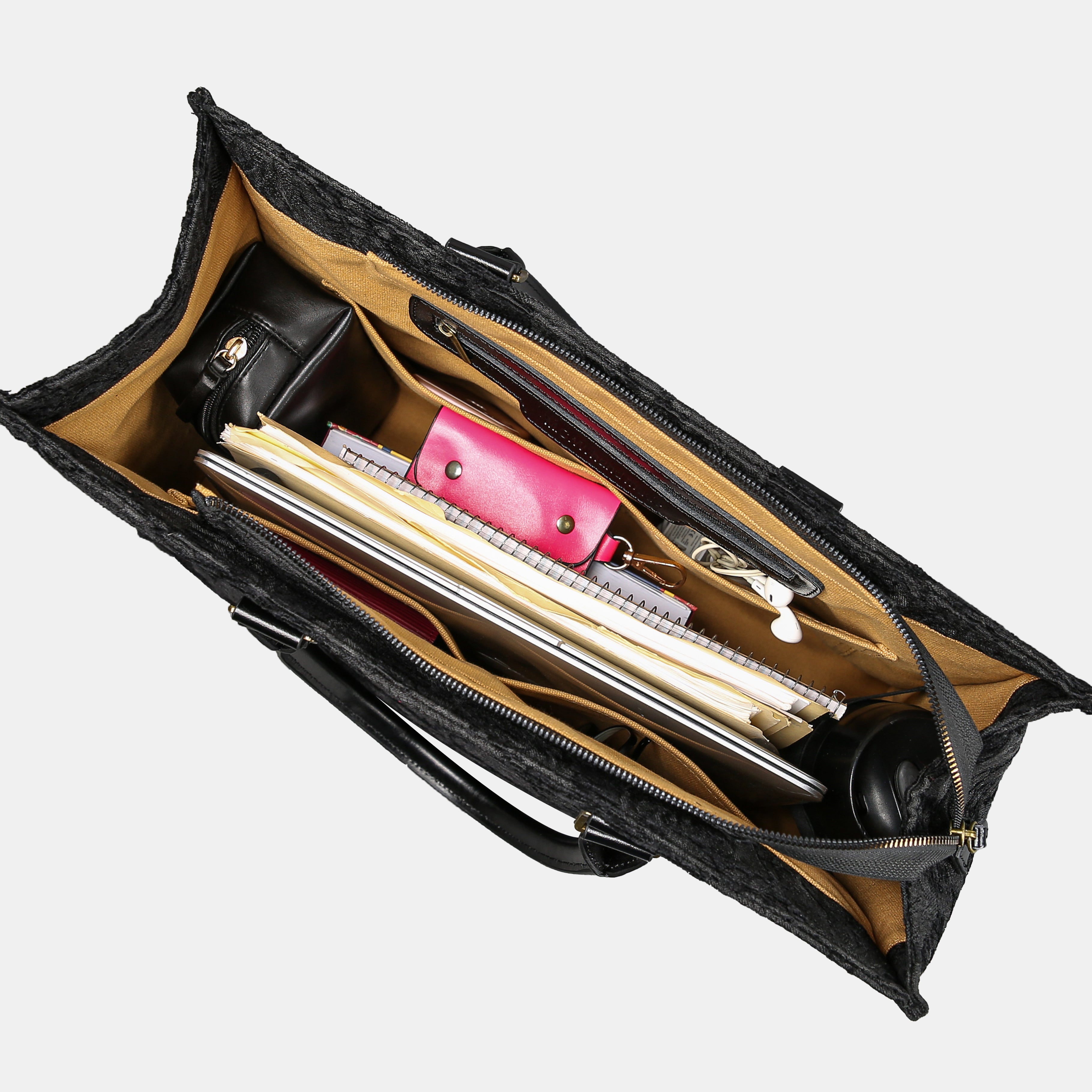 Victorian Blossom Black Laptop Work Tote of America in use