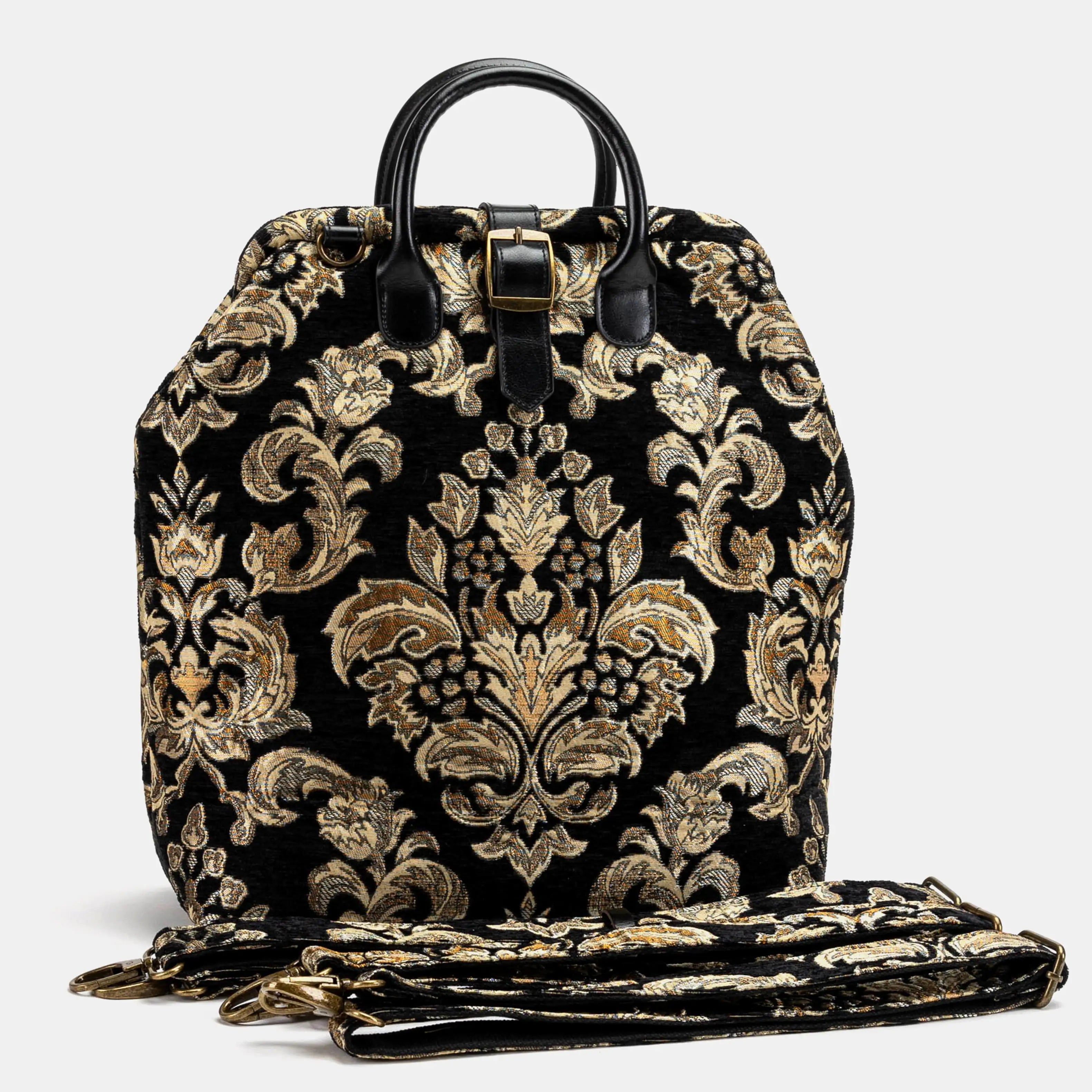 Victorian Blossom Black/Gold Carpet Laptop Backpack of America with straps