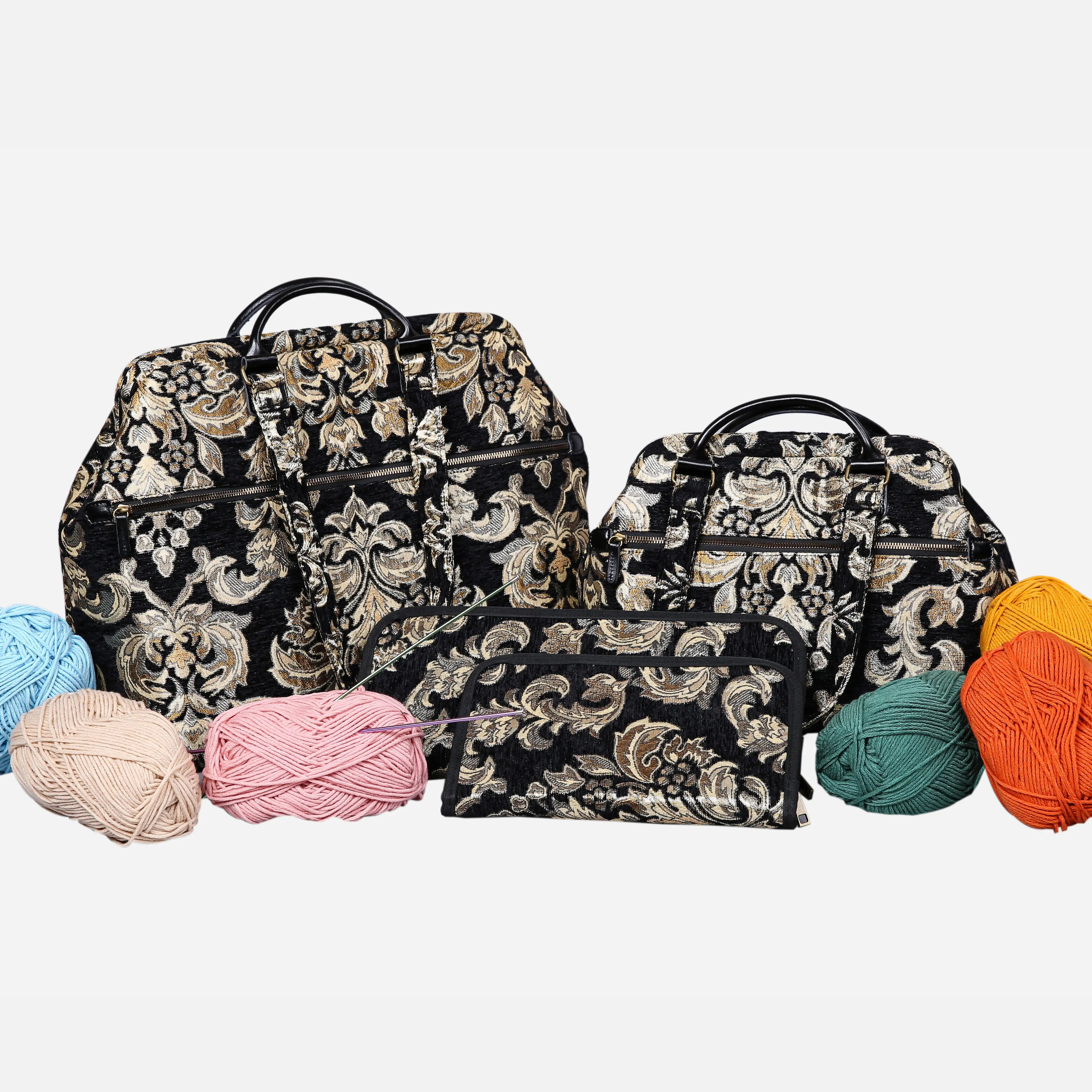 VB Blk-Gold Knitting Project Bag of America-set