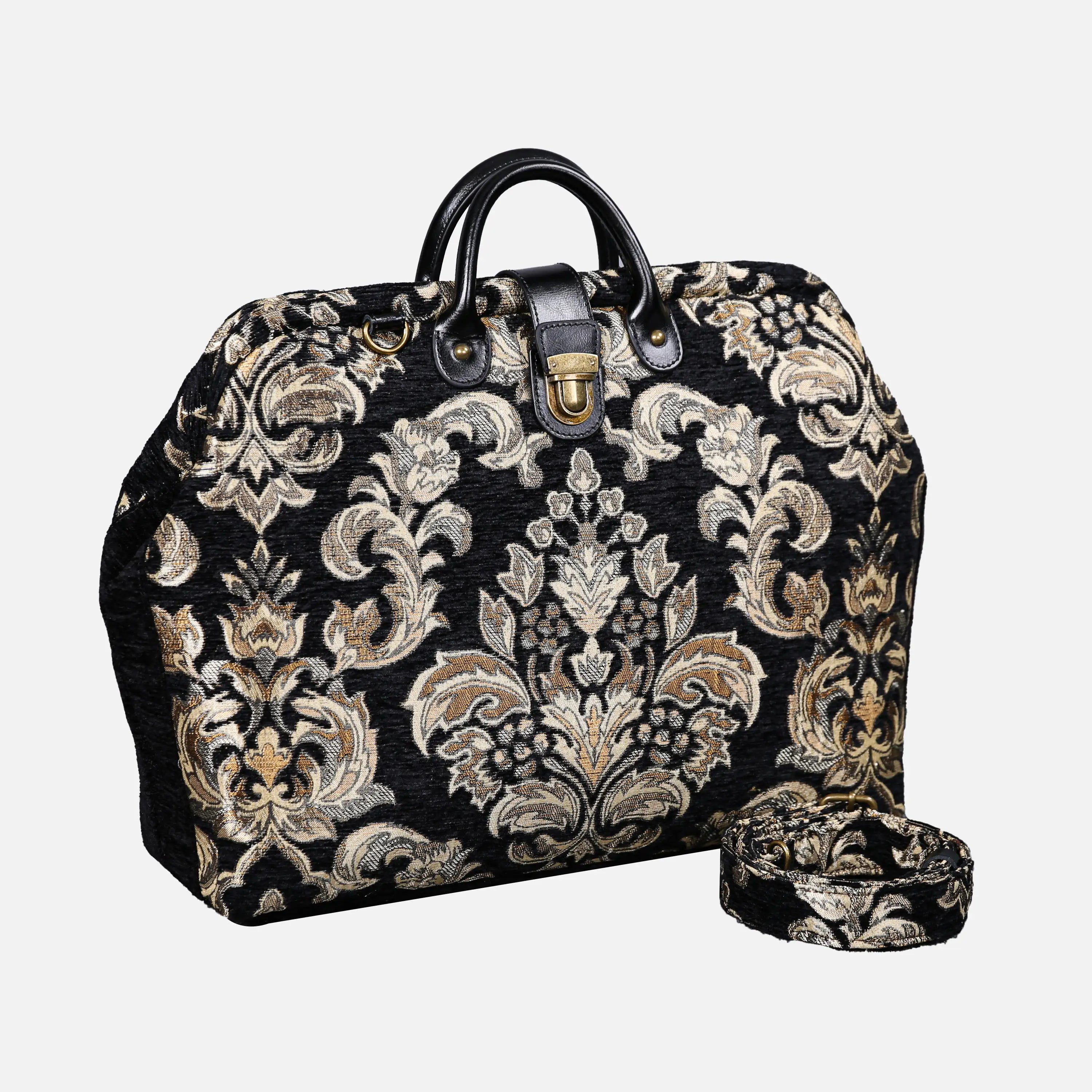 Victorian Blossom Black Gold Laptop Work Bag carpet bag of America with shoulder strap