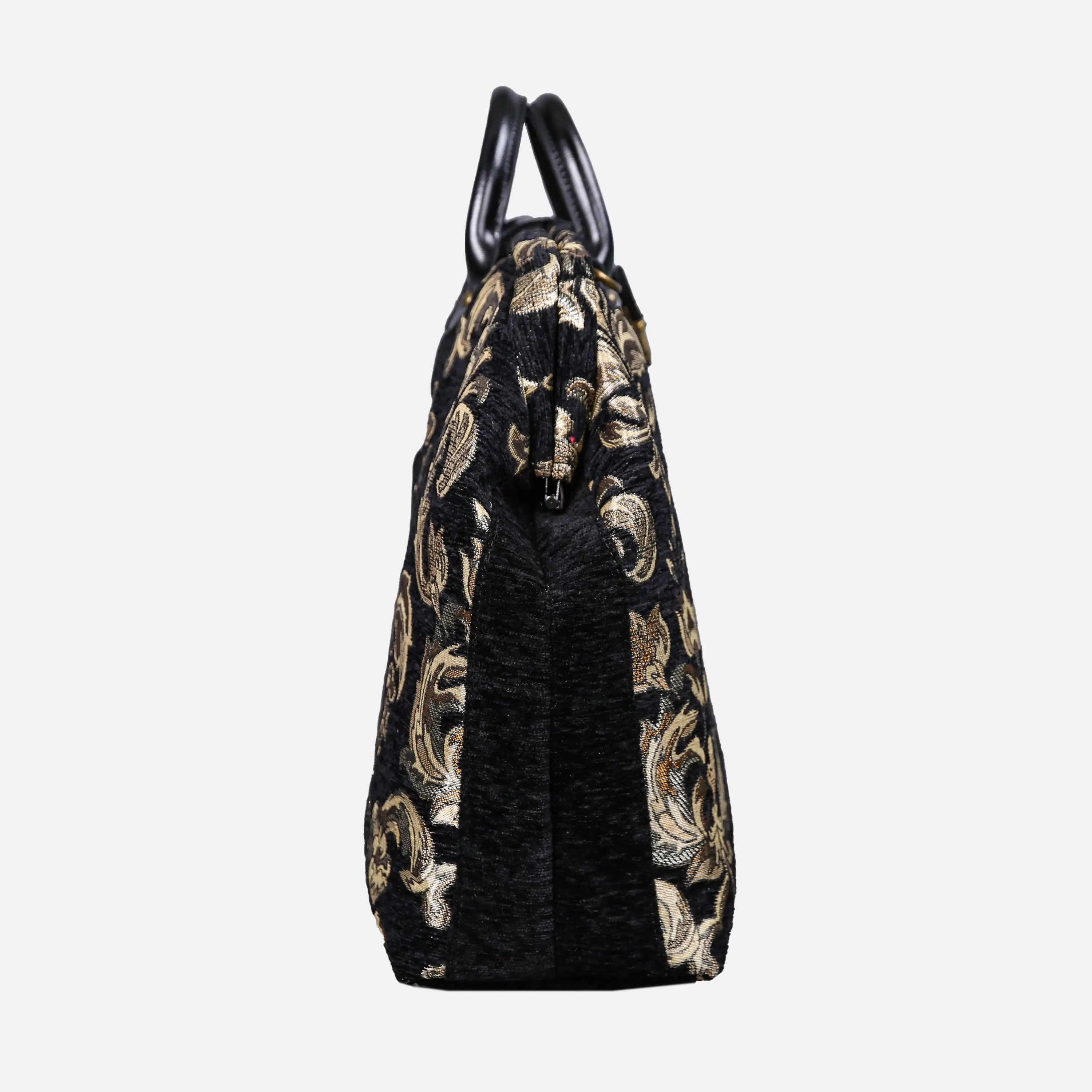 Victorian Blossom Black Gold Laptop Work Bag carpet bag of America side