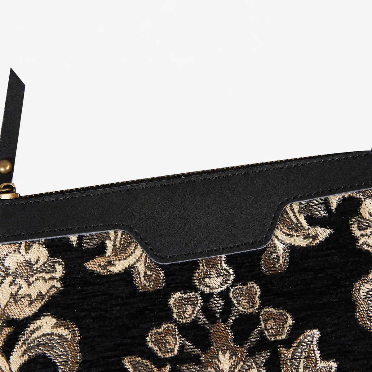 Victorian Blossom BLK-GOLD Wristlet Clutch carpet bag MCW Handmade leather part
