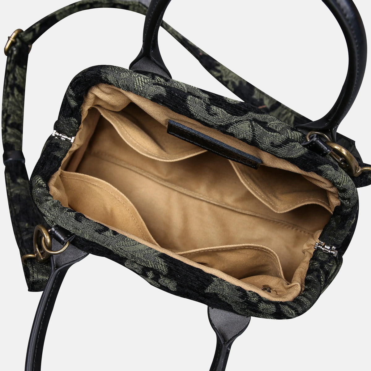 Victorian Blossom Black/Green Carpet Satchel carpet bag MCW Handmade of America open