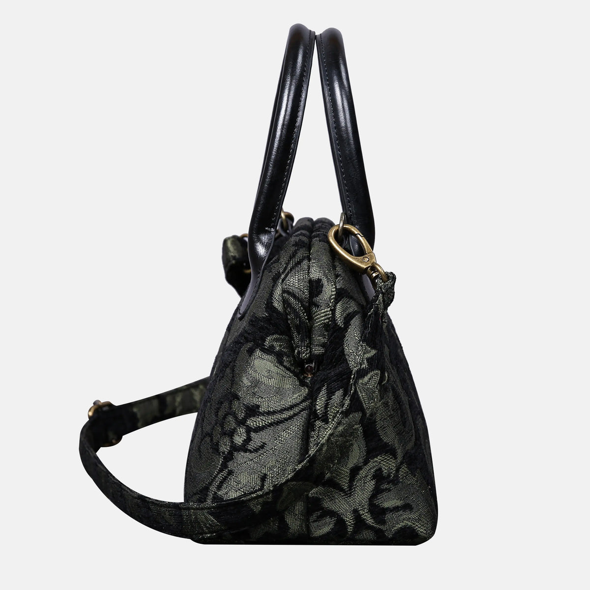 Victorian Blossom Black/Green Carpet Satchel carpet bag MCW Handmade of America side