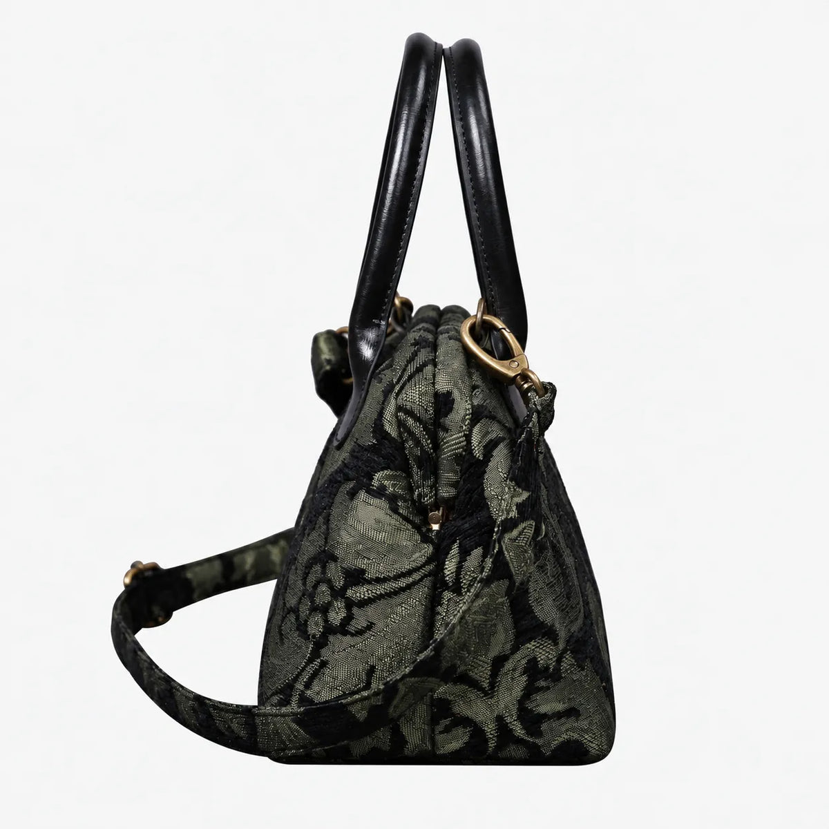Victorian Blossom Black/Green Carpet Satchel carpet bag MCW Handmade of America side