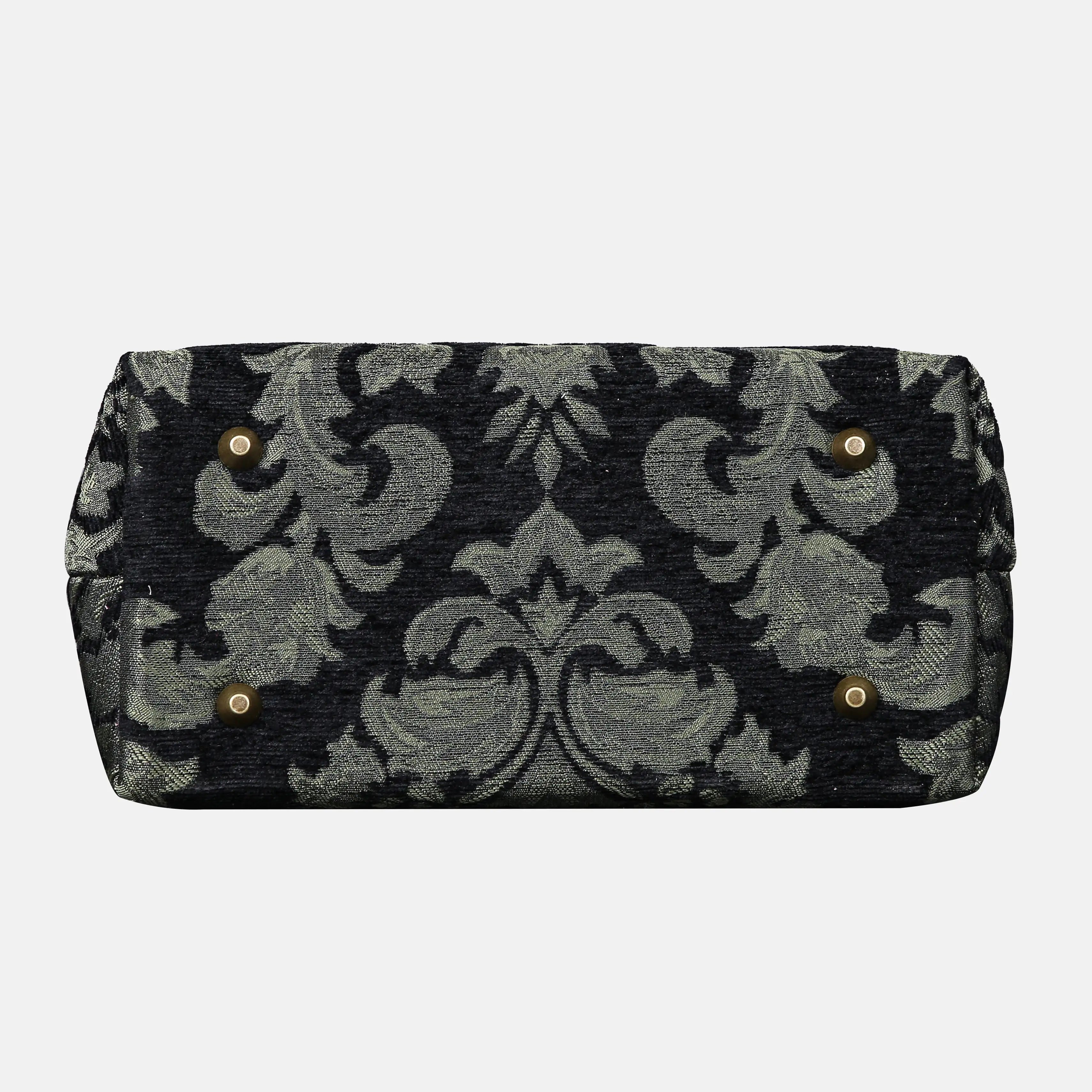 Victorian Blossom Black/Green Carpet Satchel carpet bag MCW Handmade of America bottom