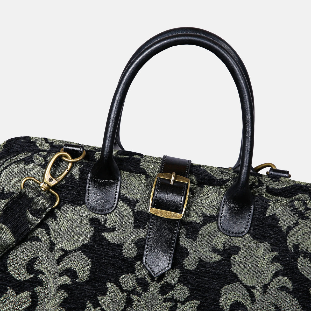 Victorian Blossom Black Green Mary Poppins Weekender Carpetbag buckle