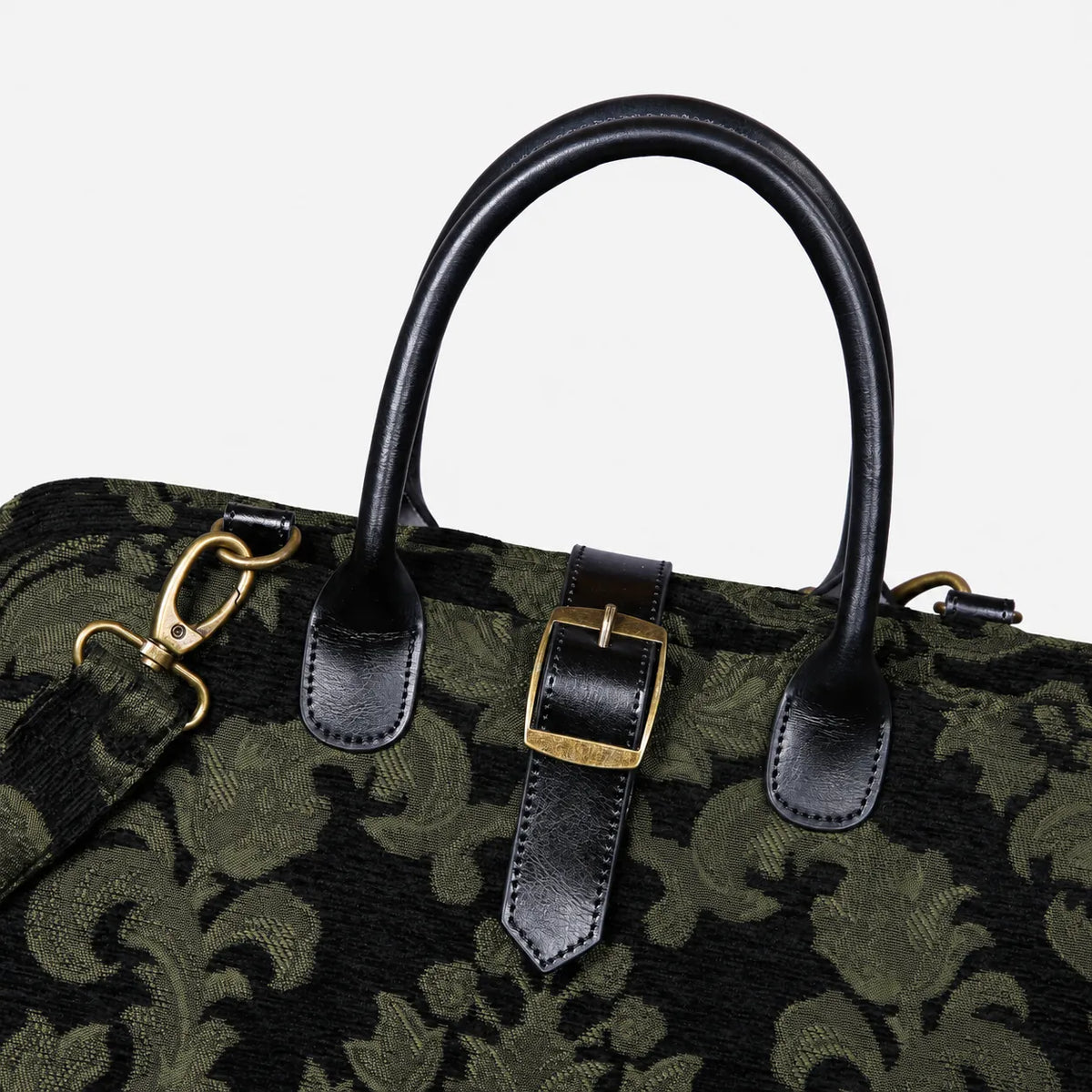 Victorian Blossom Black Green Mary Poppins Weekender Carpetbag buckle