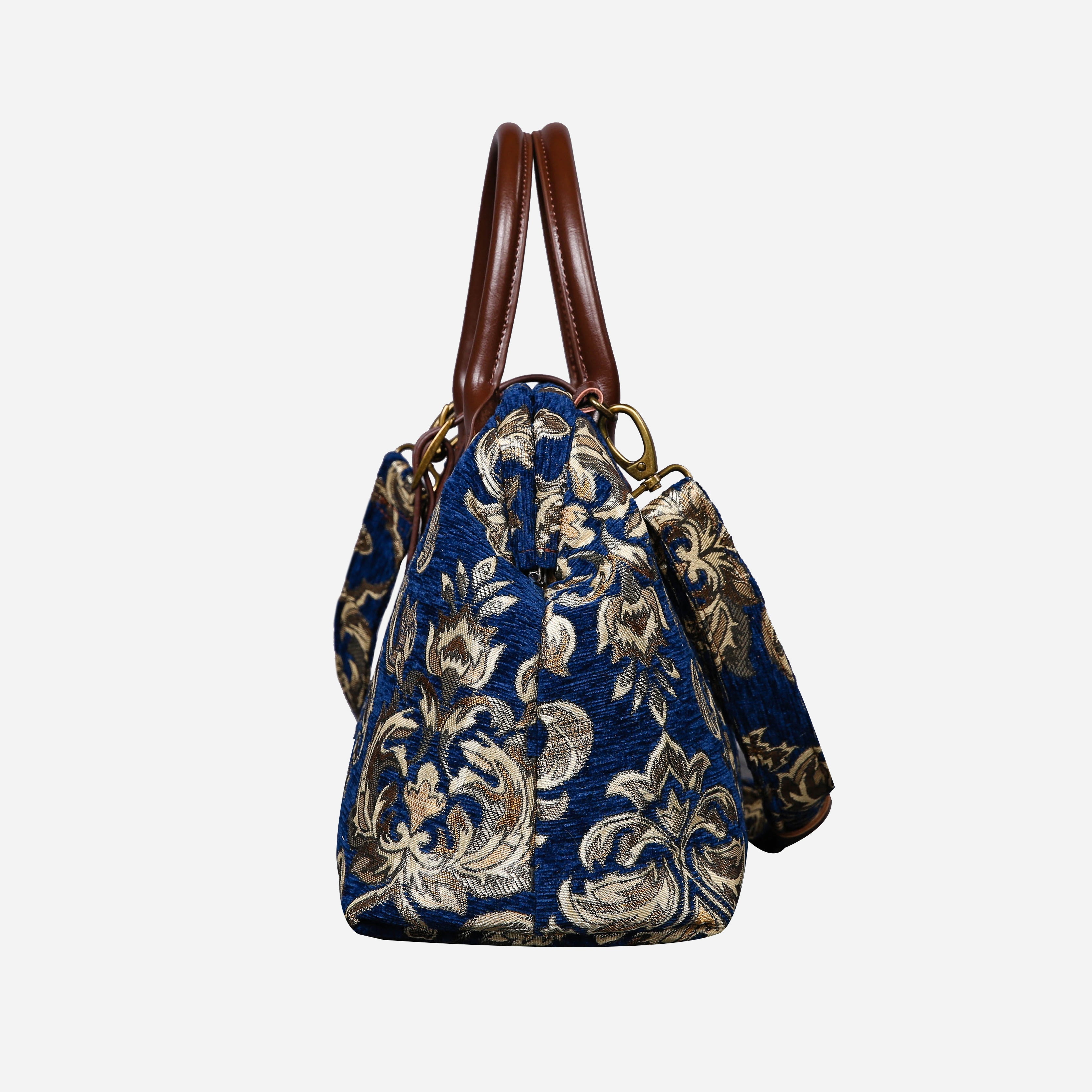 Victorian Blossom BLUE-GOLD Carpet Handbag Purse carpet bag MCW Handmade of America side