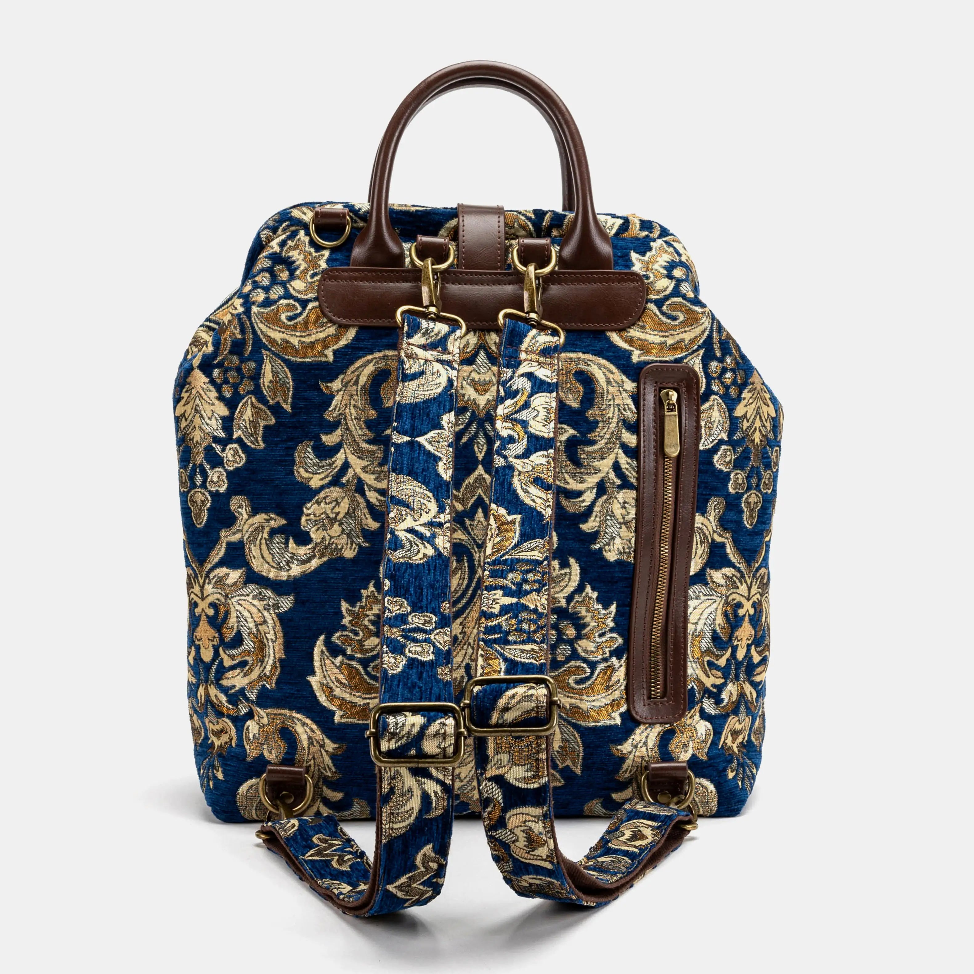 Victorian Blossom Blue/Gold Carpet Laptop Backpack of America back