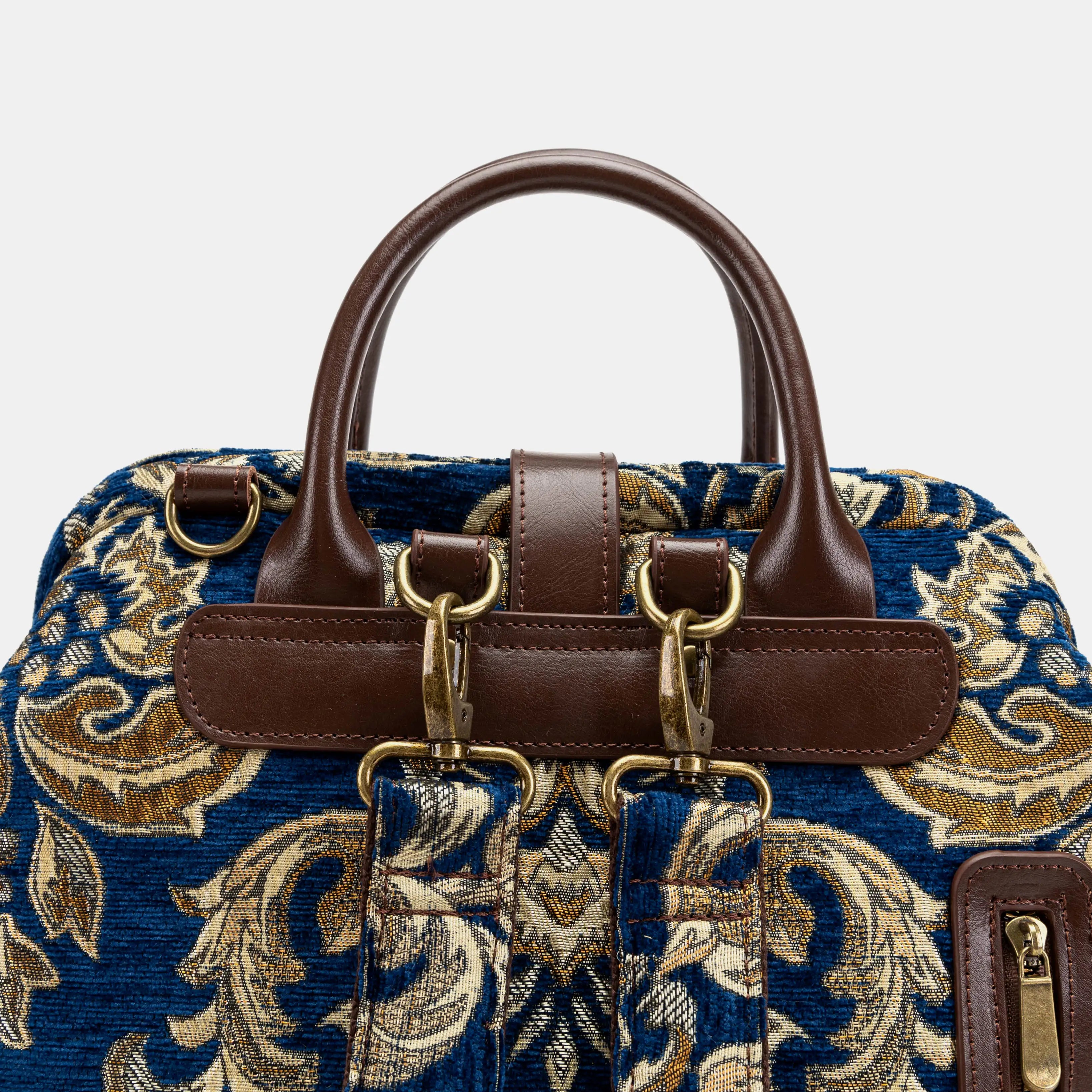 Victorian Blossom Blue/Gold Carpet Laptop Backpack of America back clasp