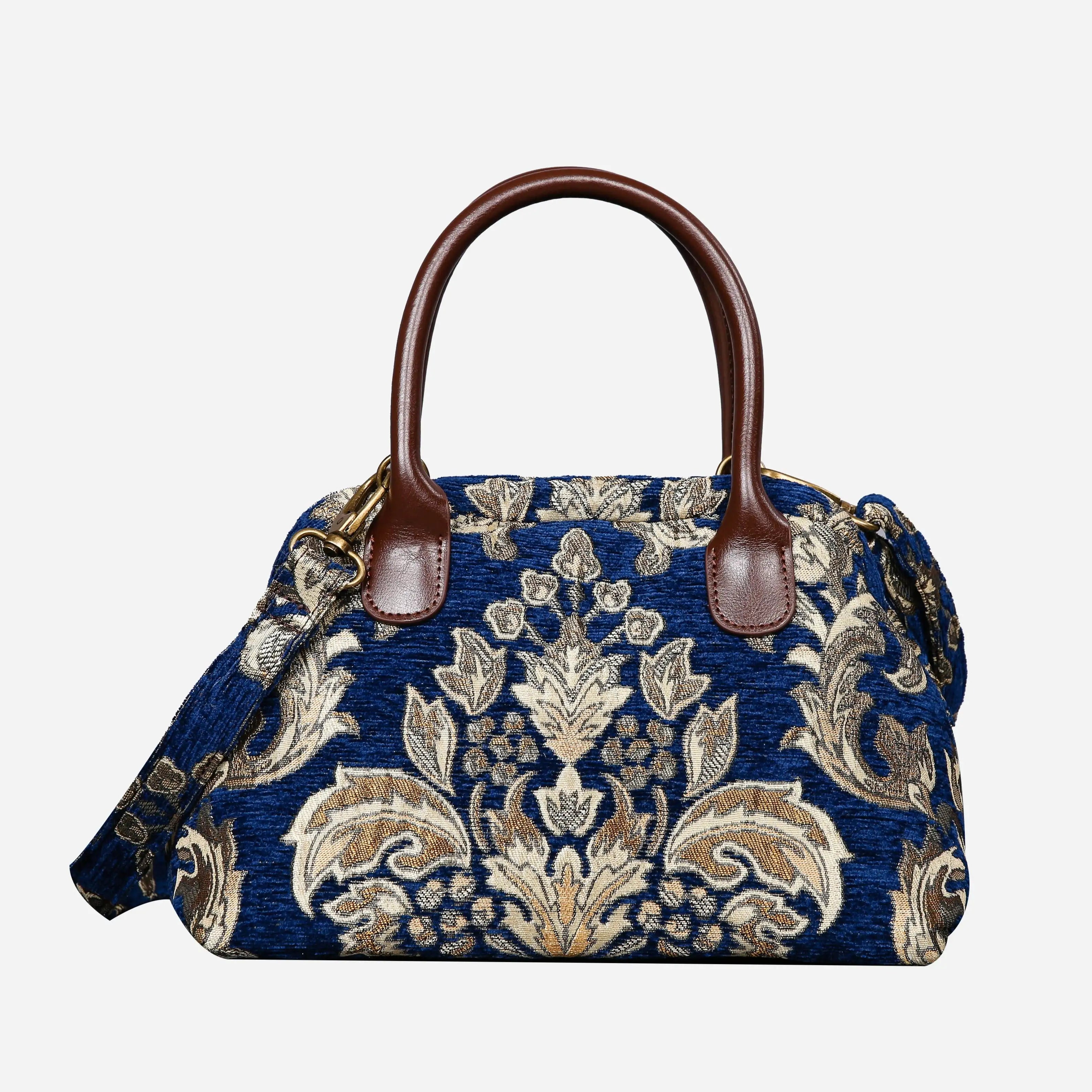 Victorian Blossom BLUE-GOLD Carpet Satchel carpet bag MCW Handmade of America main