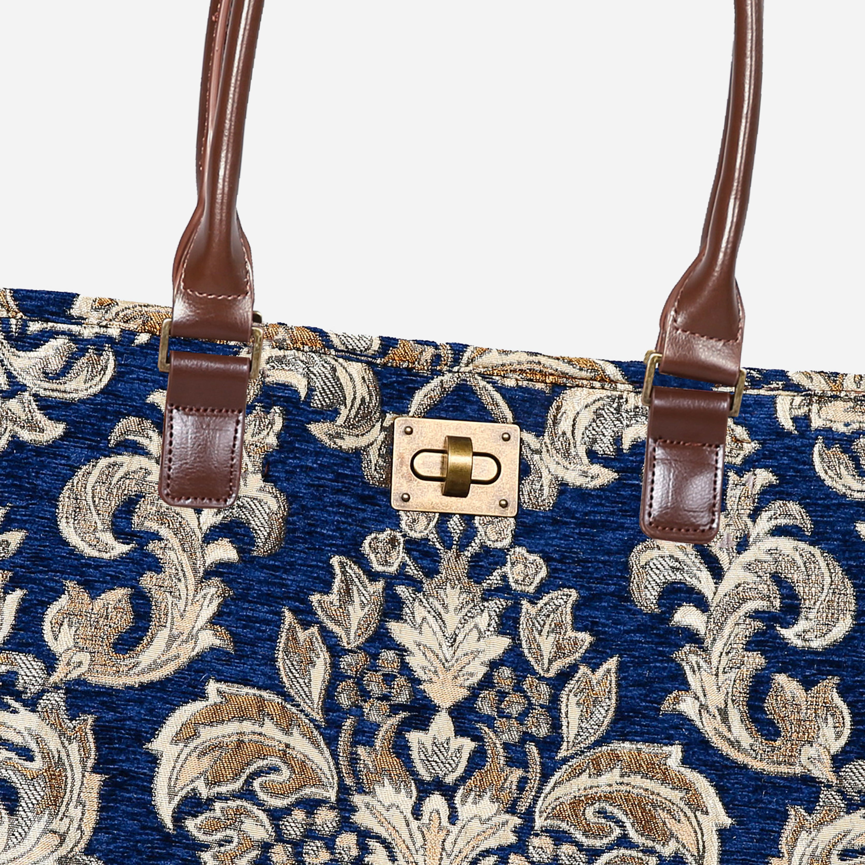 Victorian Blossom Blue gold Carpet Tote Shopper Carpetbag of America closure