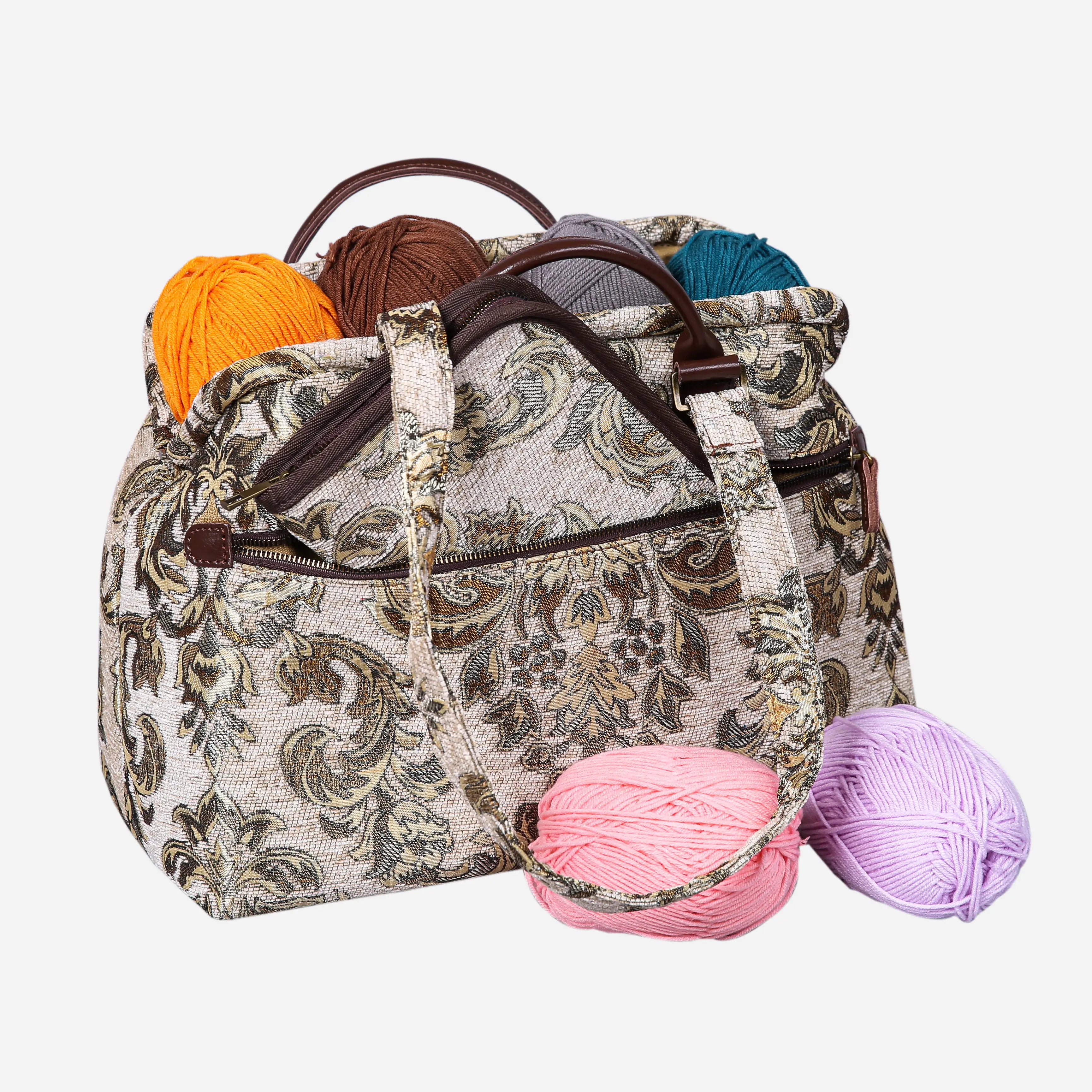 Victorian Blossom C-G Knitting Project Bag of America-with yarn ball