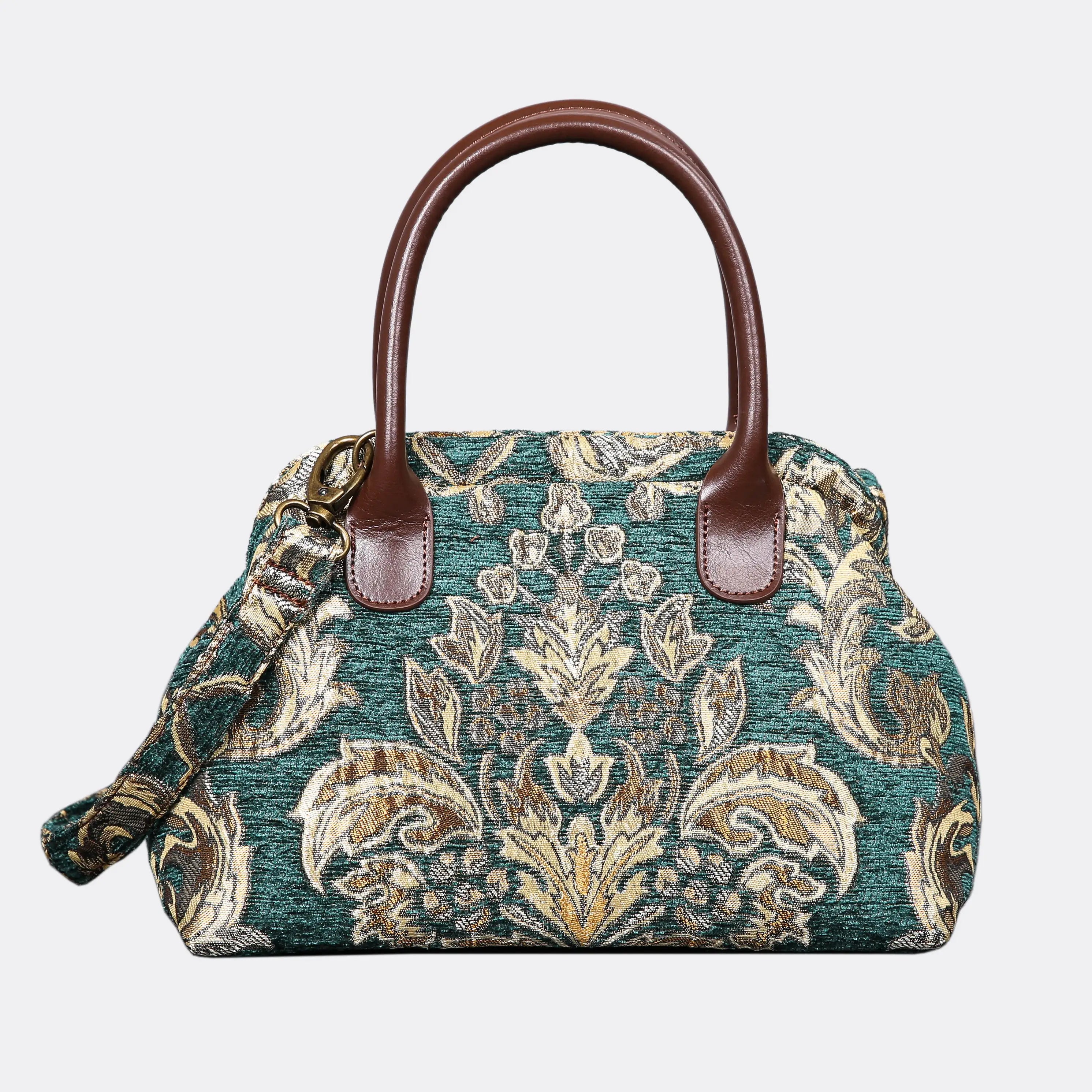 Victorian Blossom Green/Gold Carpet Satchel carpet bag MCW Handmade of America main