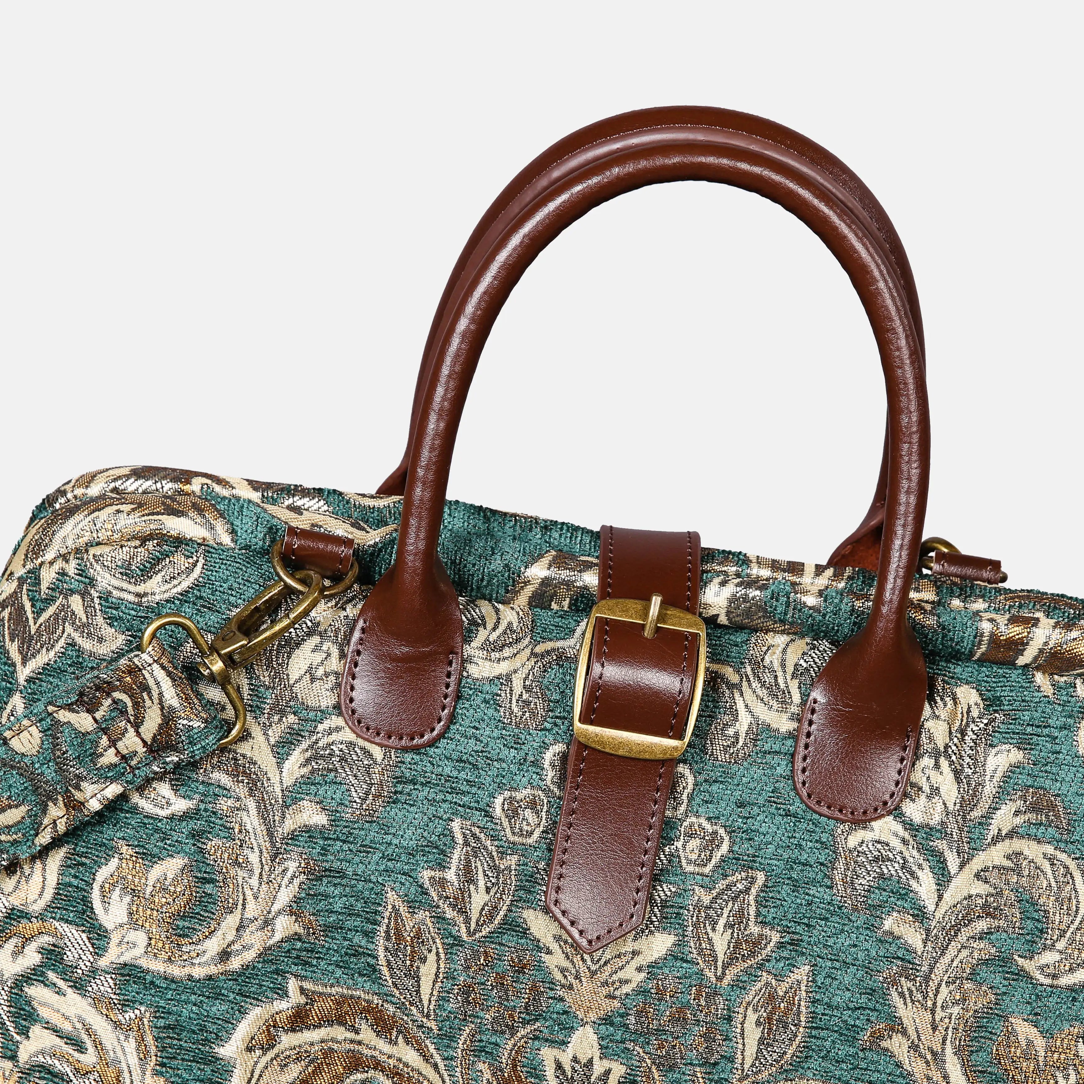 Victorian Blossom Green-Gold Mary Poppins Weekender Carpetbag buckle