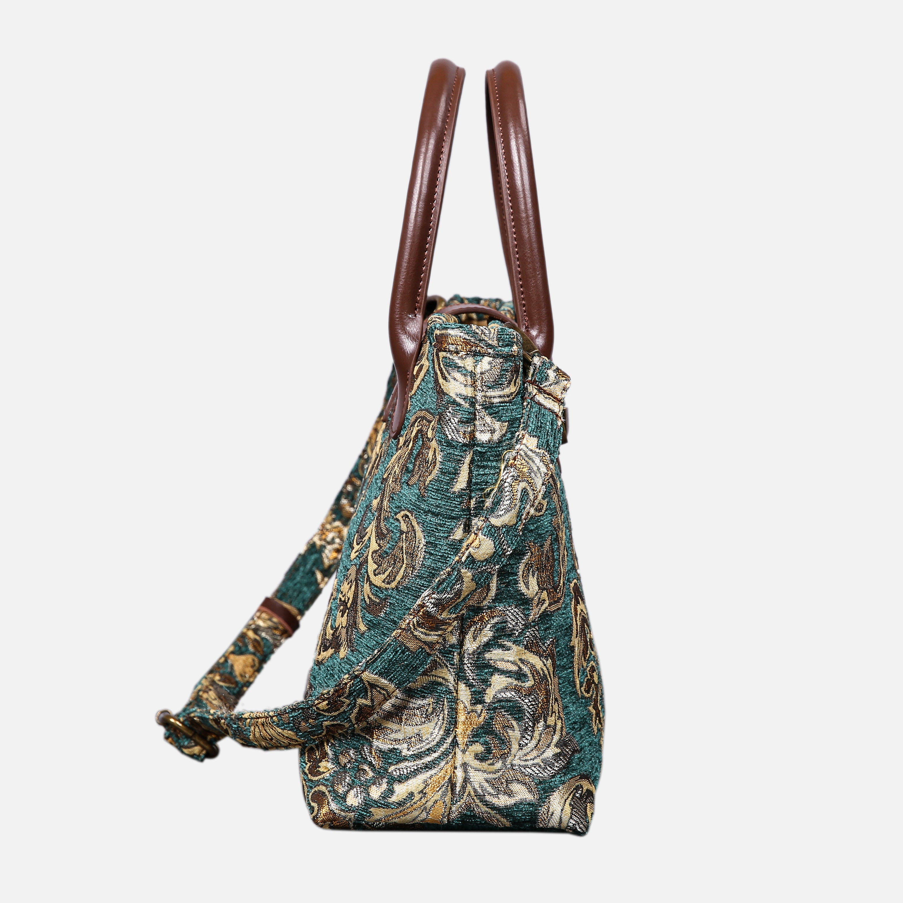 Blossom Green/Gold Tuck Lock Carpet Satchel carpet bag MCW Handmade of America side