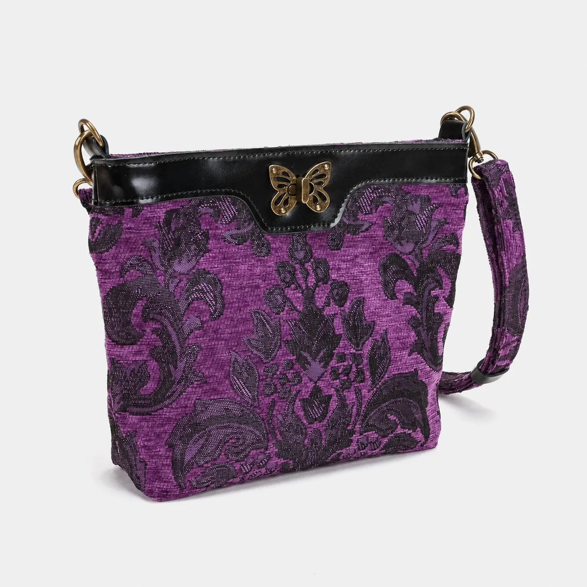 Victorian Blossom Purple Butterfly Crossbody Bag Carpet bag of America-front