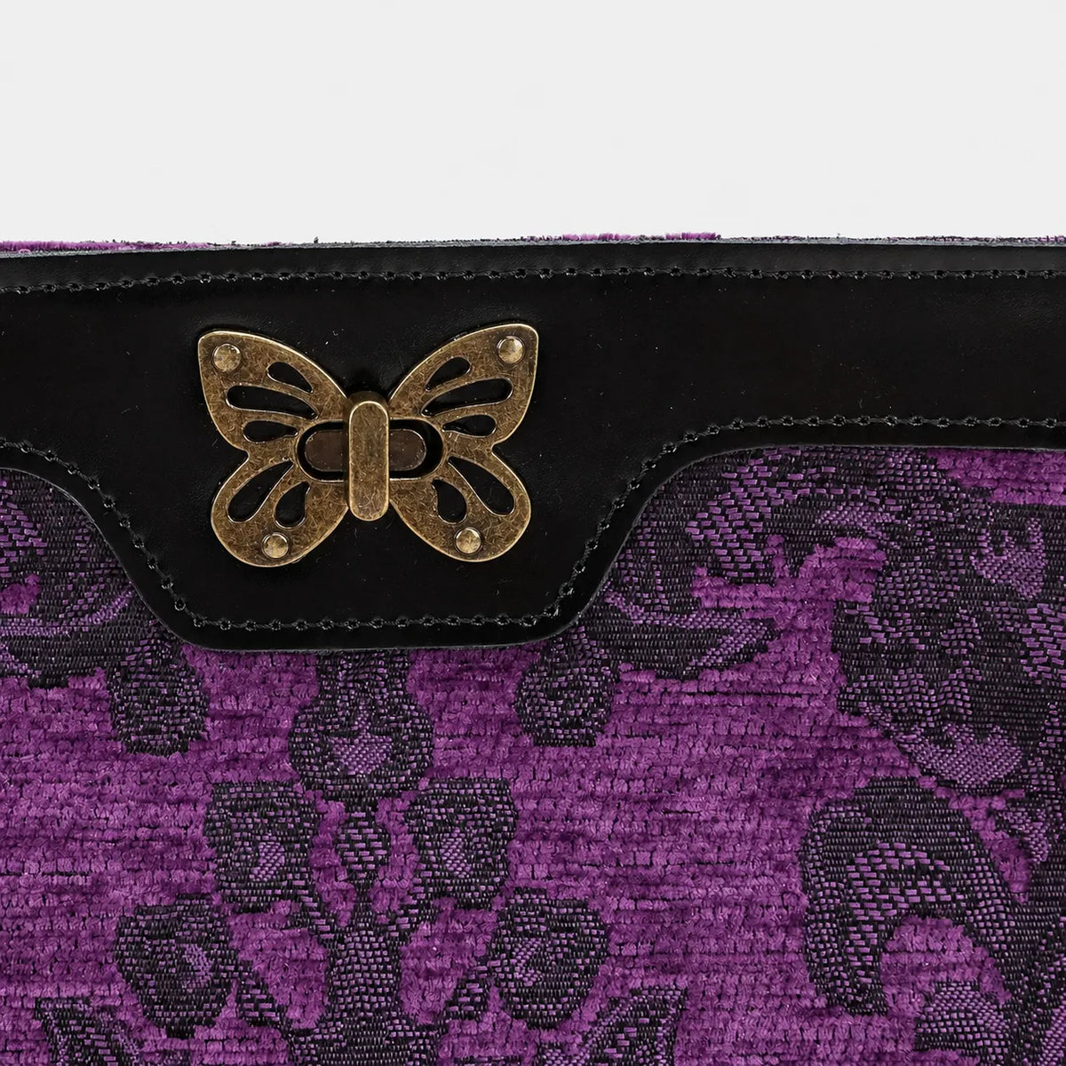 Victorian Blossom Purple Butterfly Crossbody Bag Carpet bag of America-details