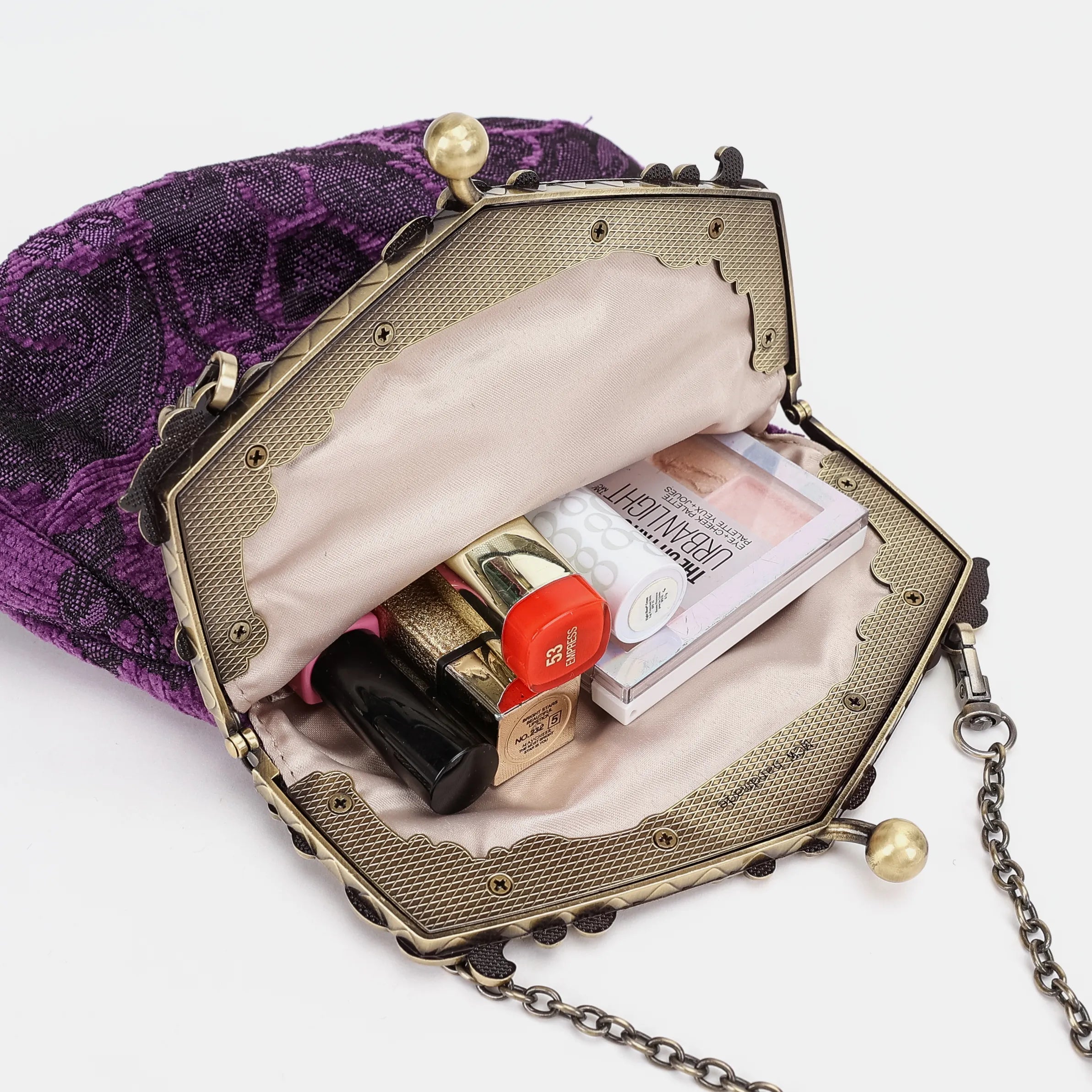Victorian Blossom Purple Chatelaine Purse Large Carpetbag of America-in use