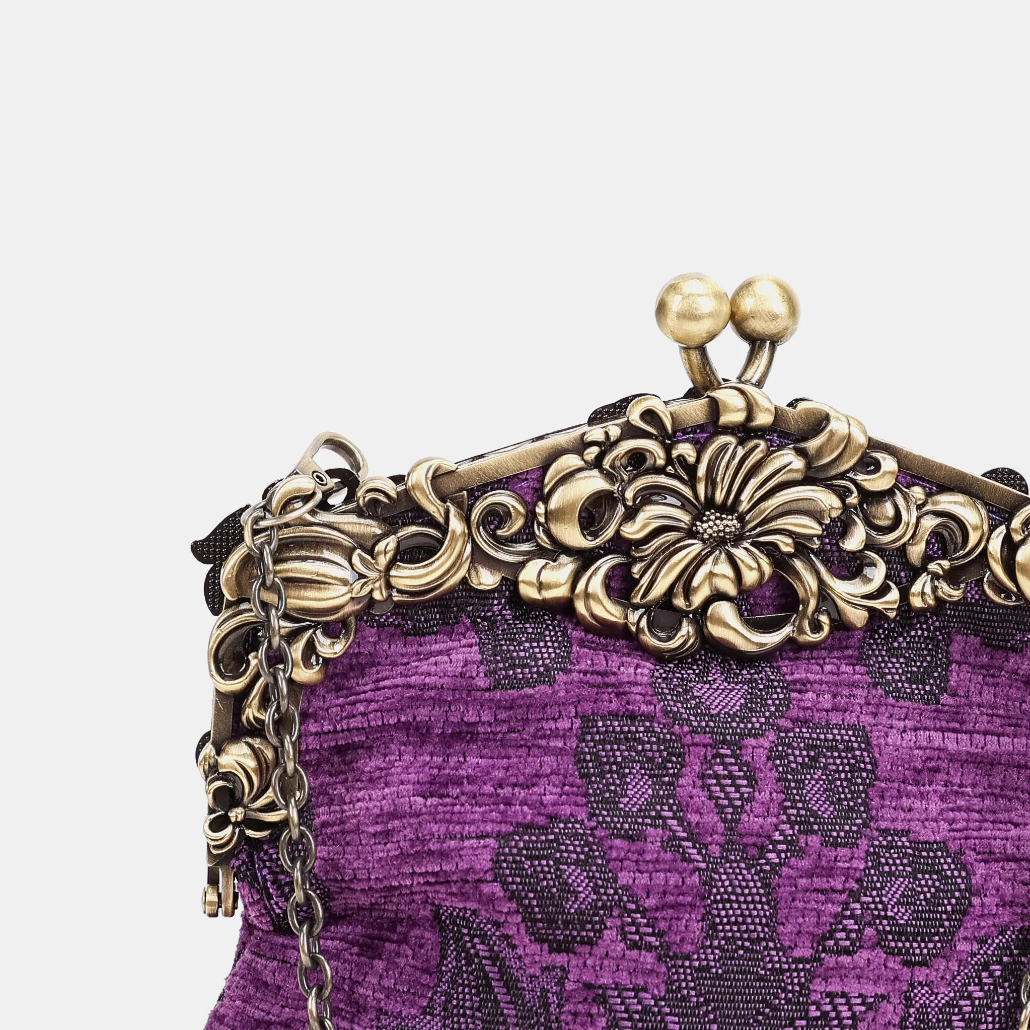 Victorian Blossom Purple Chatelaine Purse Large Carpetbag of America-details
