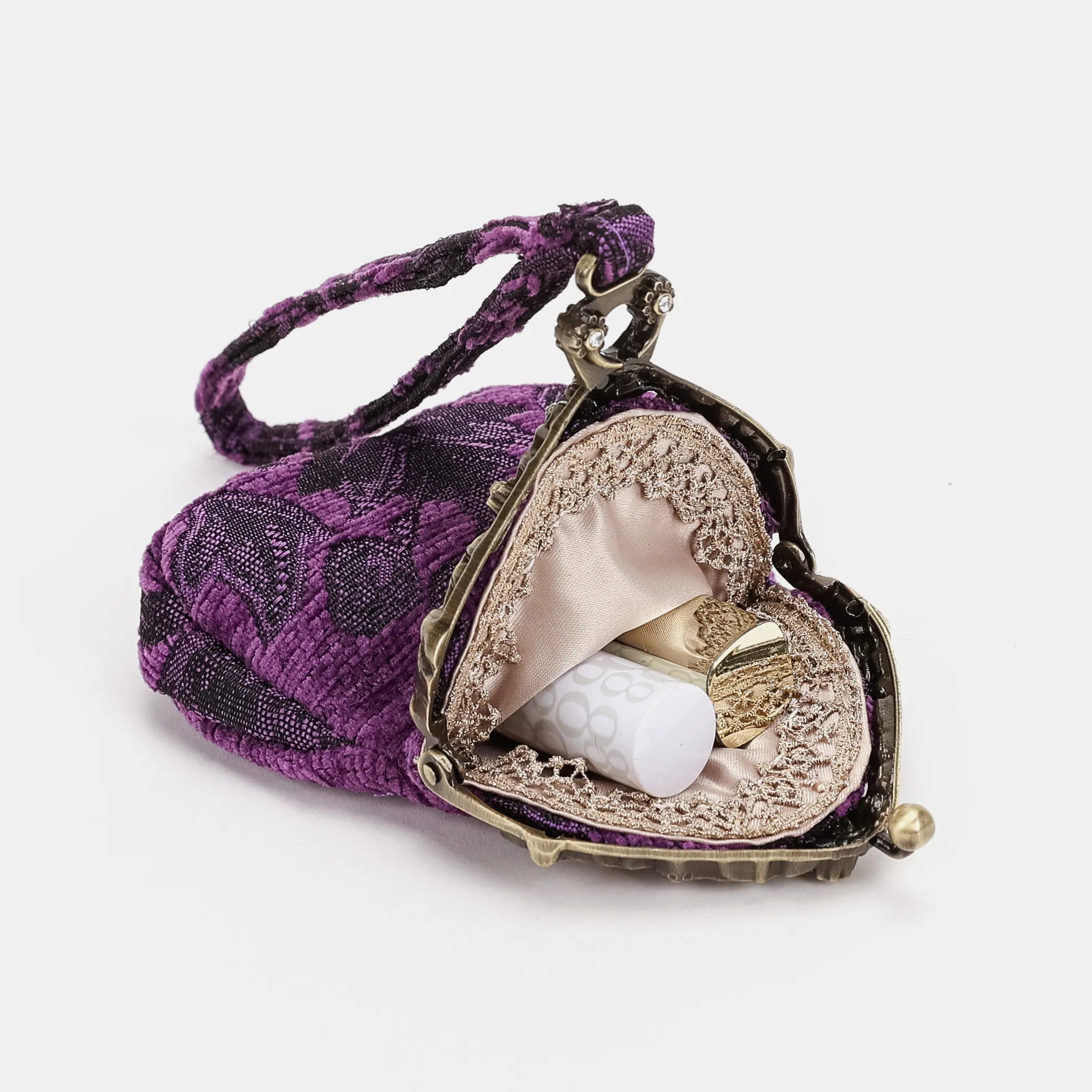 Victorian Blossom Purple Chatelaine Purse Wristlet Bag Carpetbag of America-in use