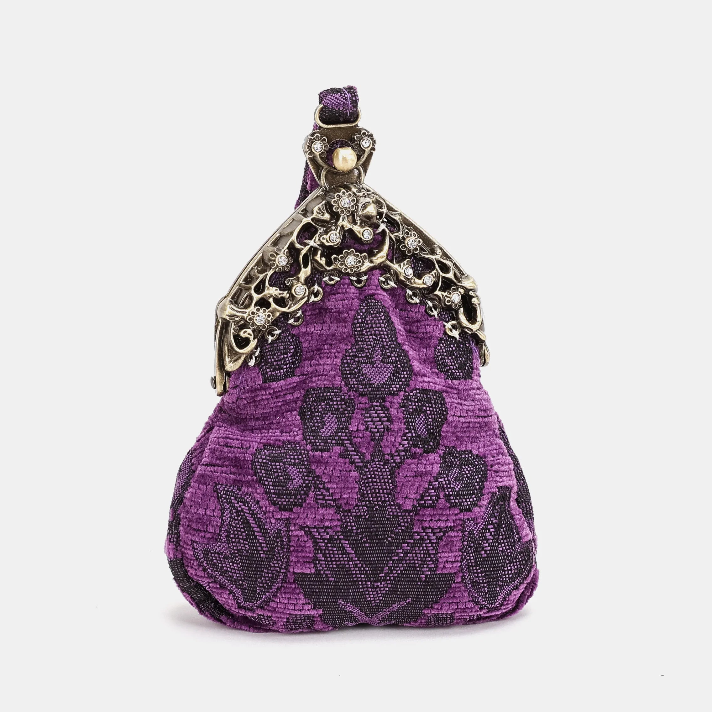 Victorian Blossom Purple Chatelaine Purse Wristlet Bag Carpetbag of America stand