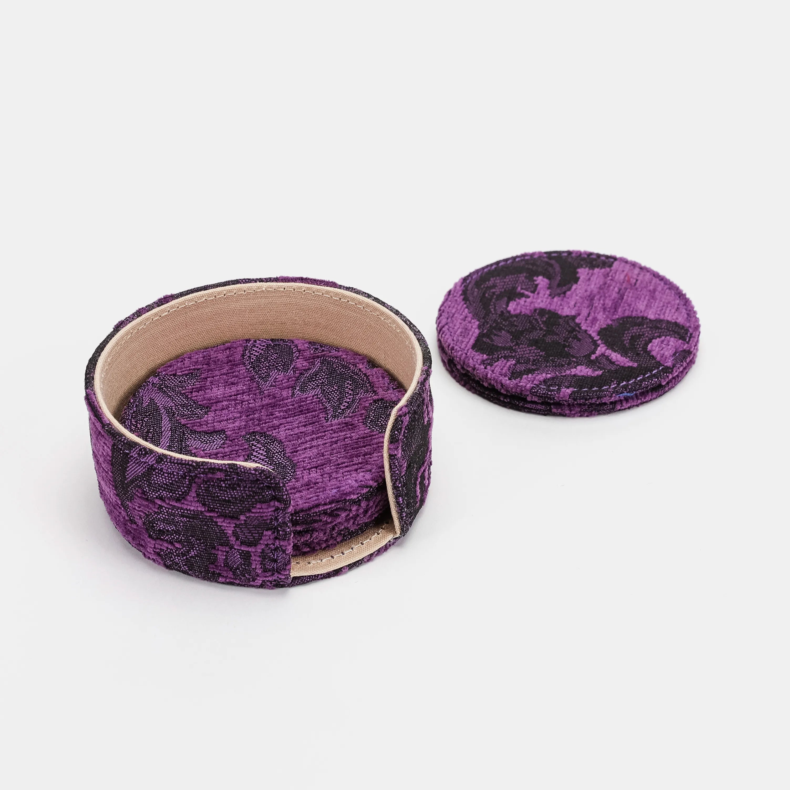Victorian Blossom Purple Round Coaster Set with Holder of America-Details