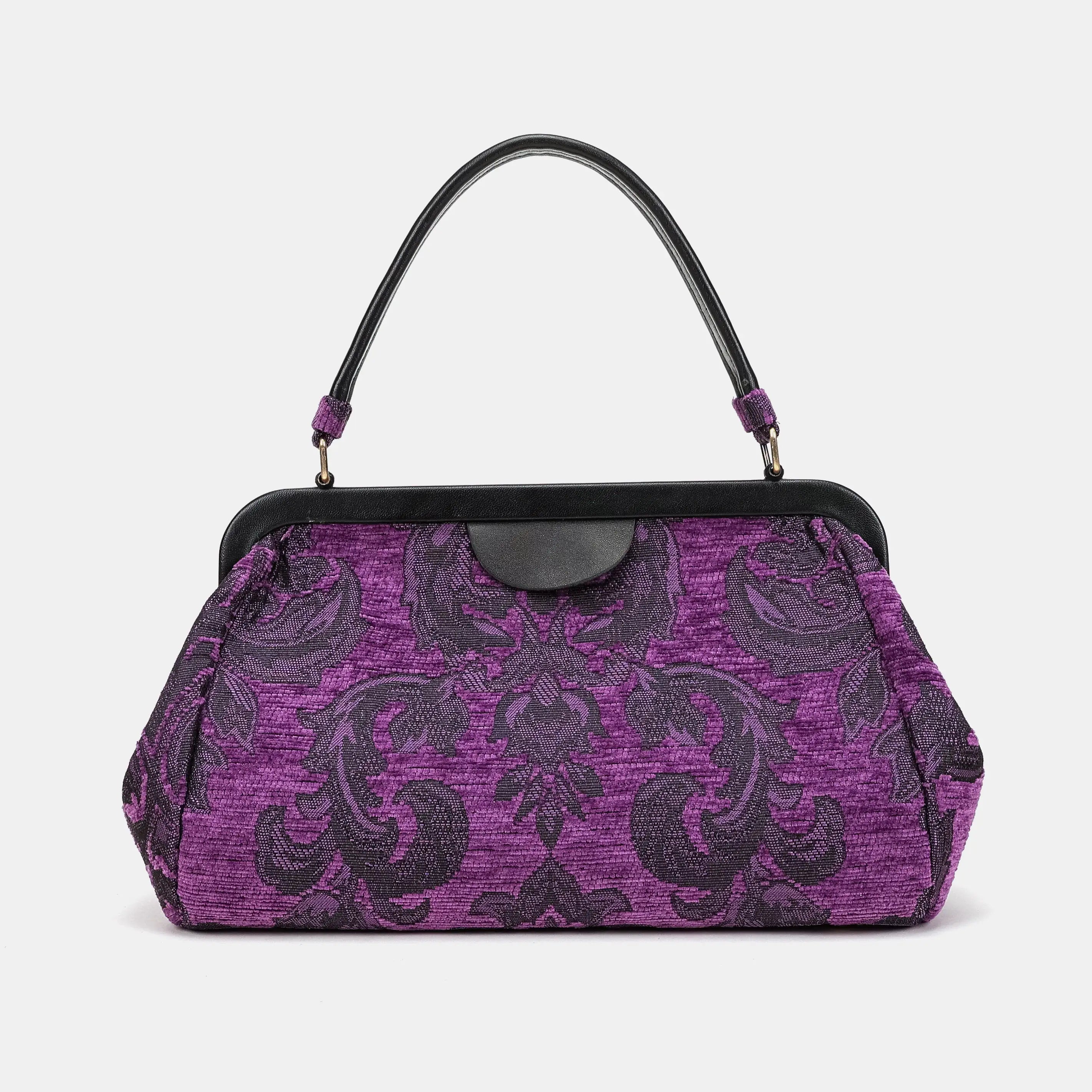 Victorian Blossom Purple Top Handle Purse Carpetbag of America back