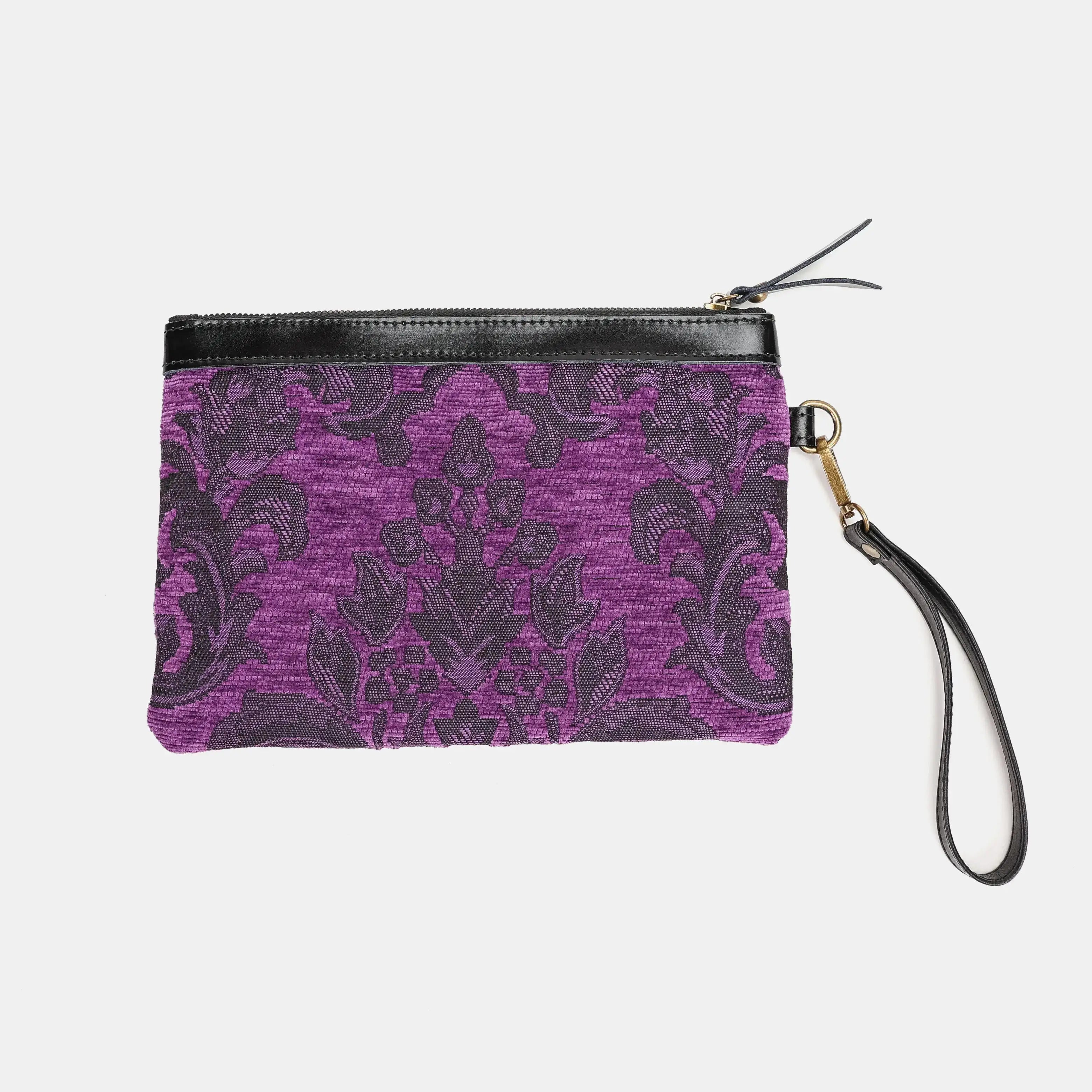 Victorian Blossom Purple Wristlet Clutch Carpetbag of America-lay flat
