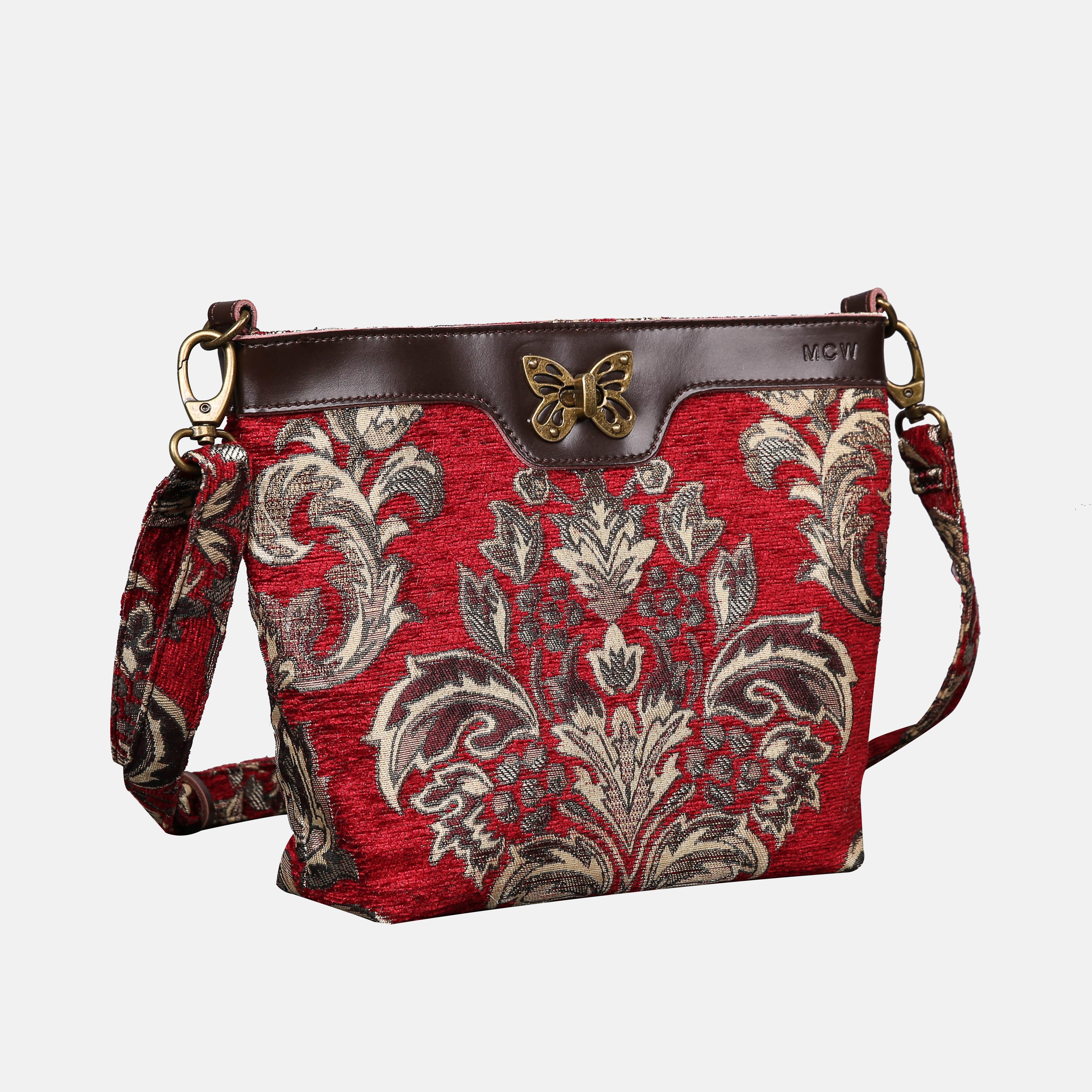 Victorian Blossom Red Butterfly Crossbody Bag Carpetbag of America front