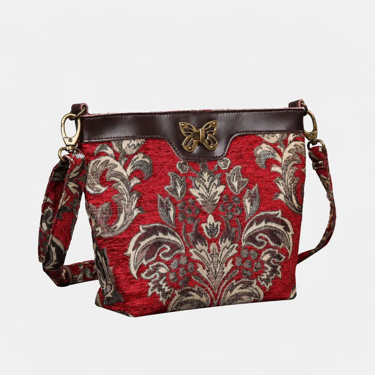Victorian Blossom Red Butterfly Crossbody Bag Carpetbag of America front