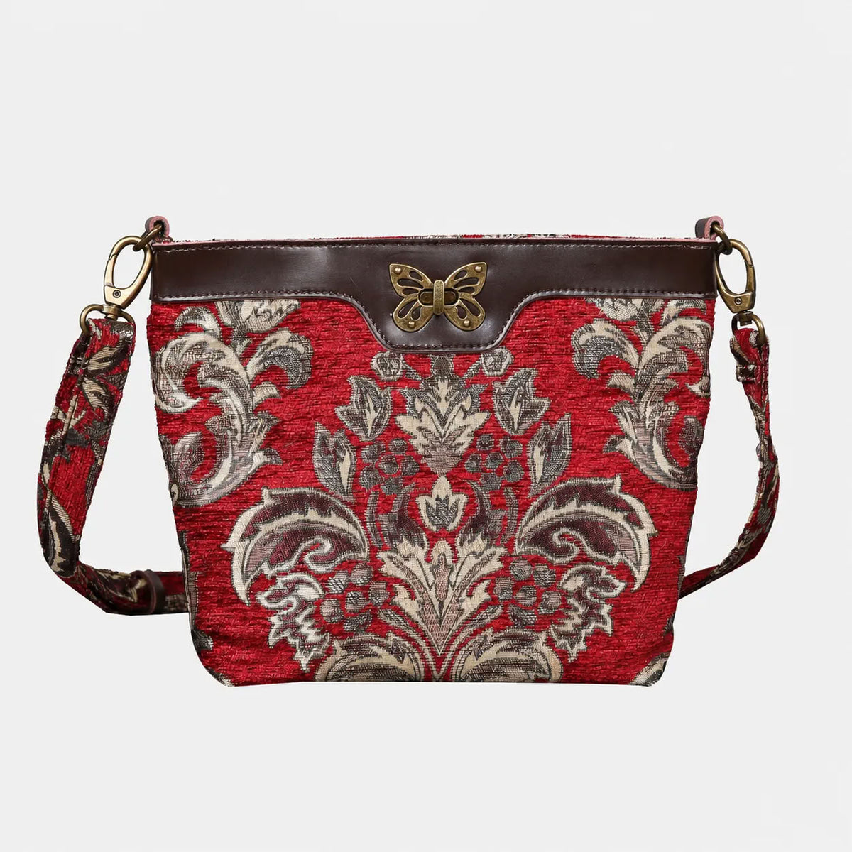Victorian Blossom Red Butterfly Crossbody Bag Carpetbag of America main