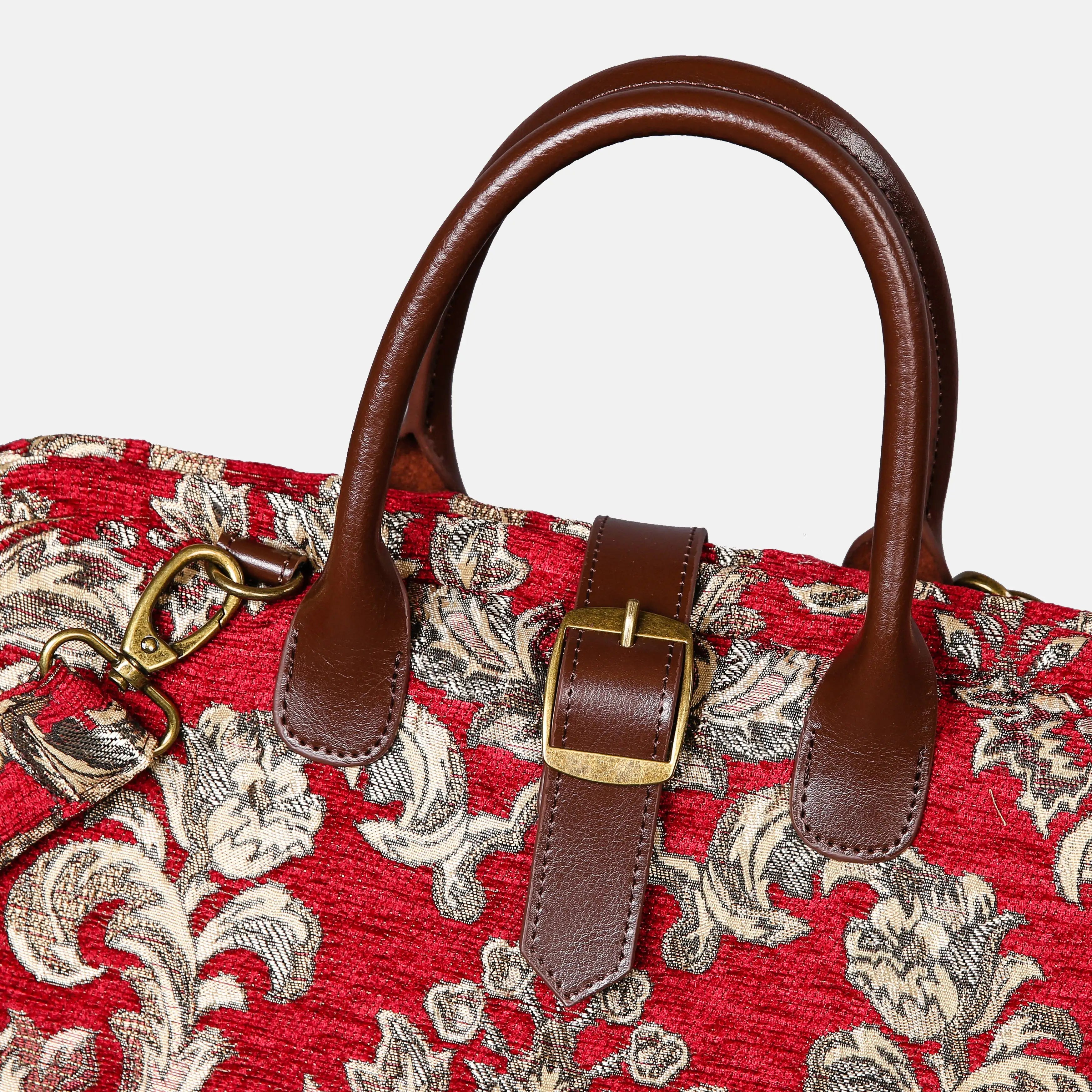Victorian Blossom Red Mary Poppins Weekender Carpetbag buckle