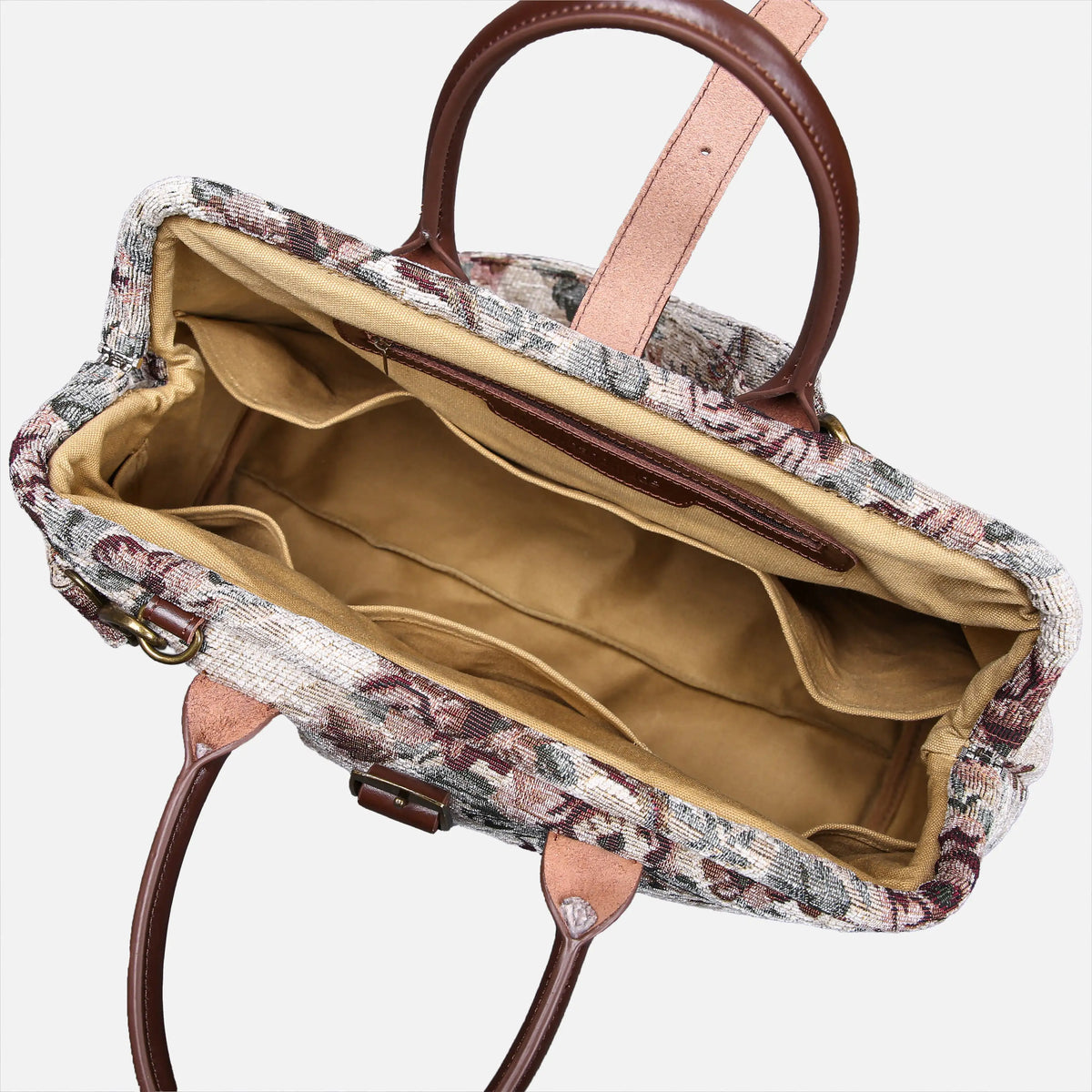 Victorian Retro Rose Mary Poppins Weekender Carpetbag of America open