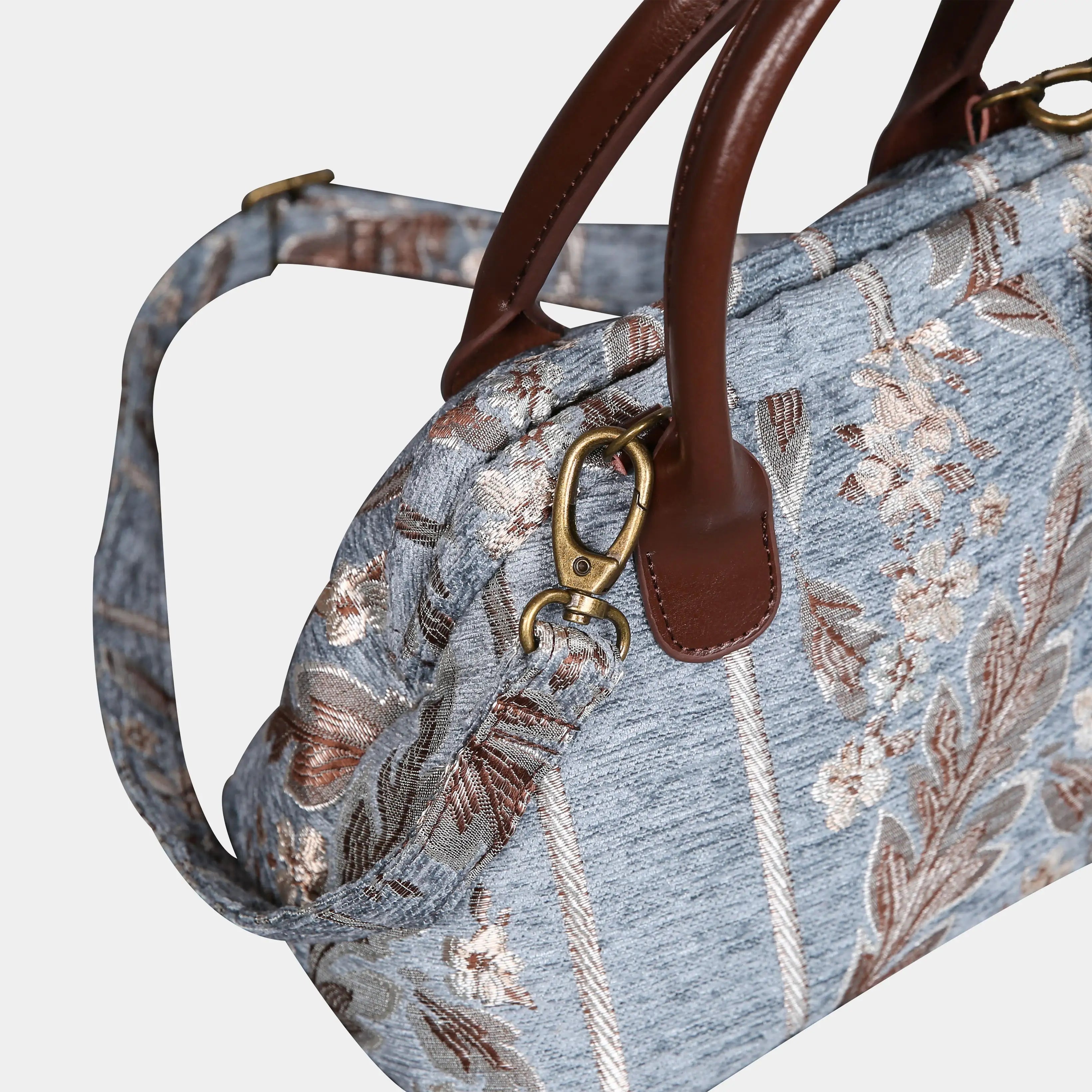 Victorian Strips Blue Carpet Satchel carpet bag MCW Handmade of America buckle