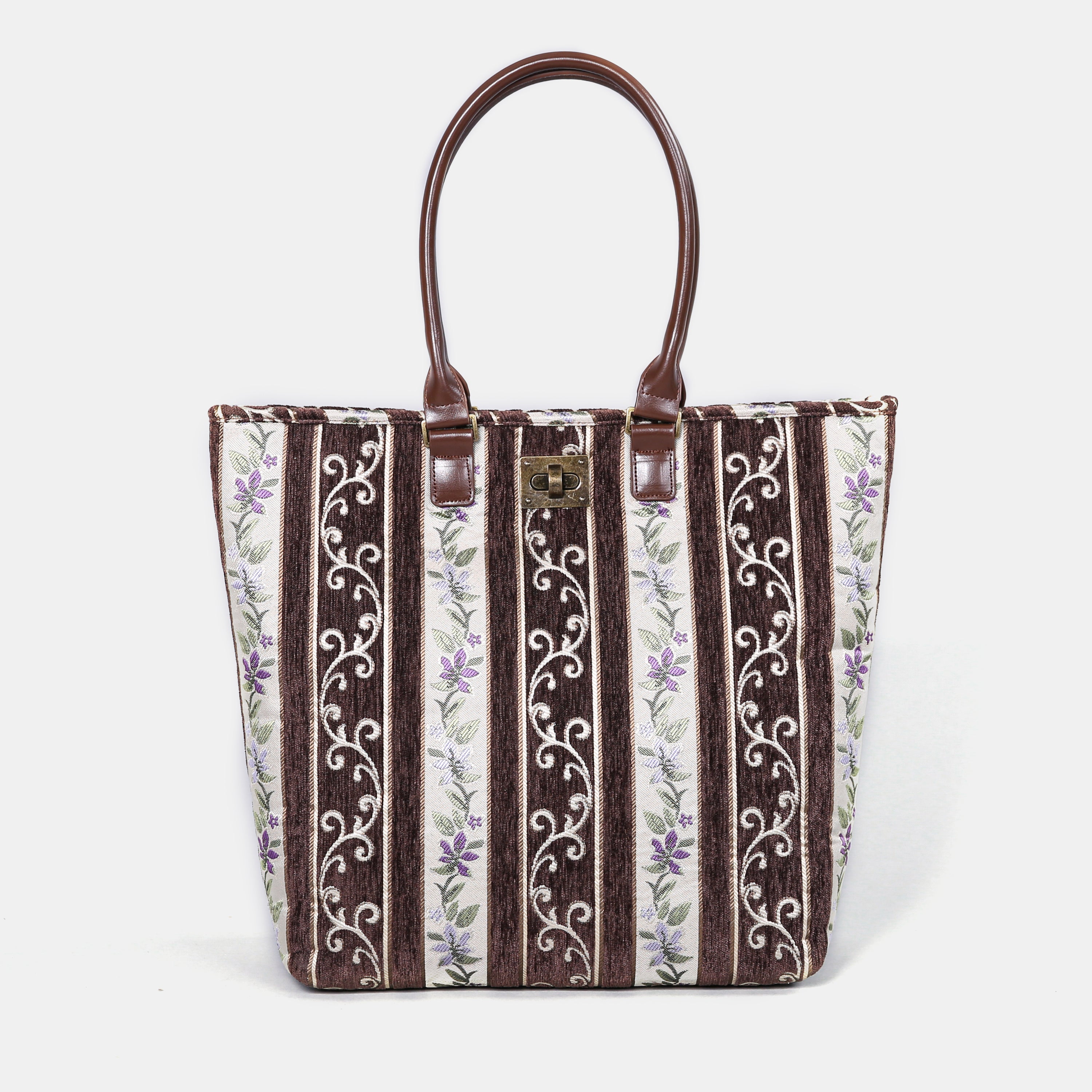 Victorian Strips Coffee Carpet Tote Shopper carpet bag MCW Handmade of America main