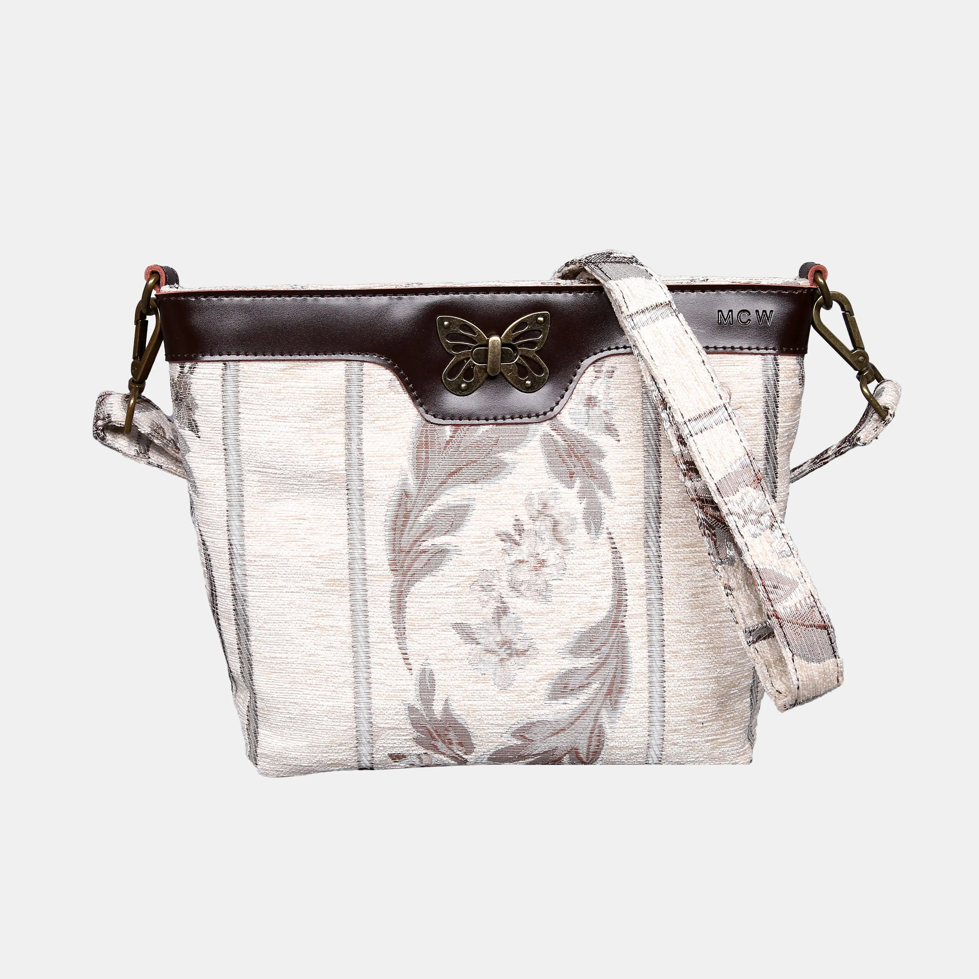Victorian Strips Cream Carpet Crossbody Bag carpet bag MCW Handmade of America main