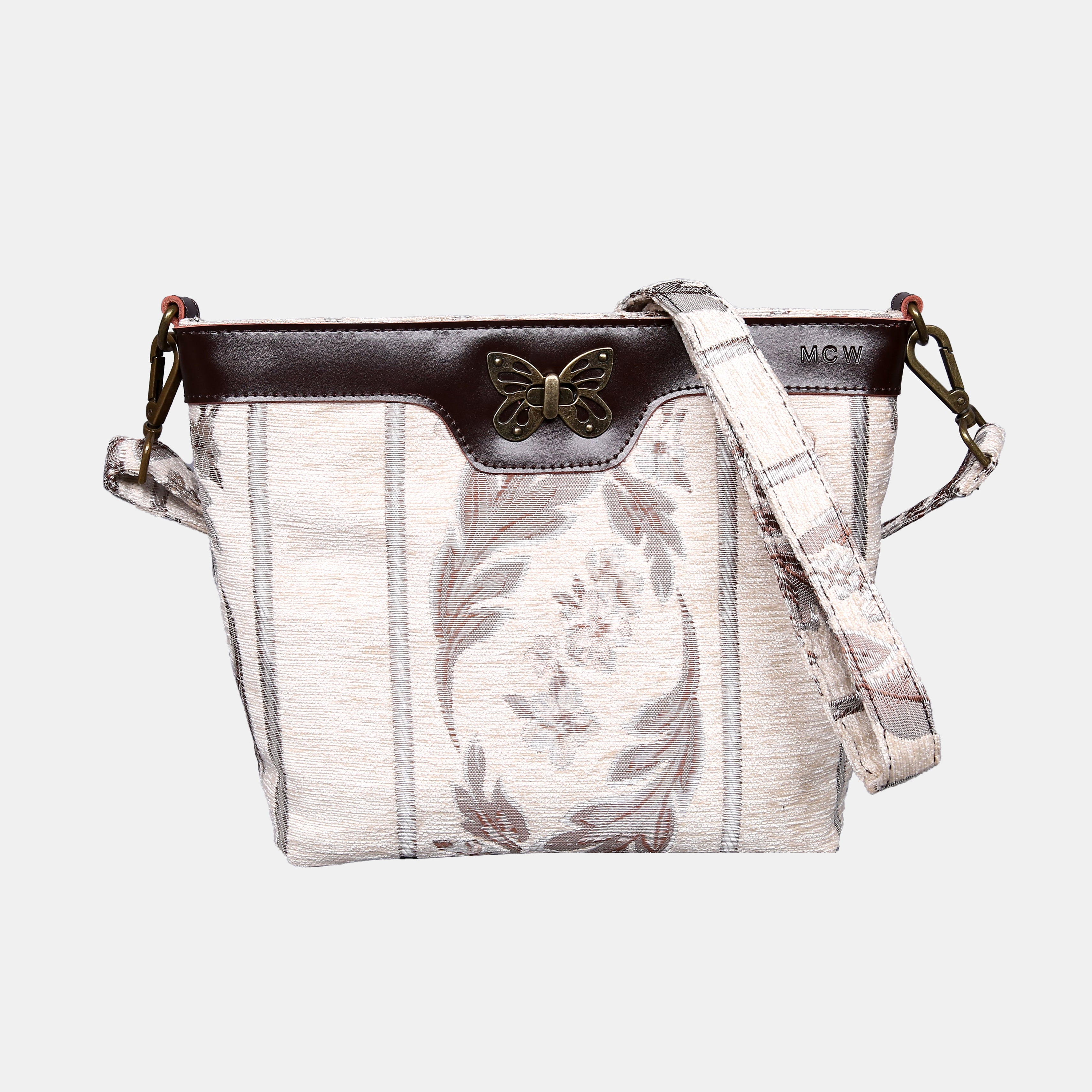 Victorian Strips Cream Carpet Crossbody Bag carpet bag MCW Handmade of America main